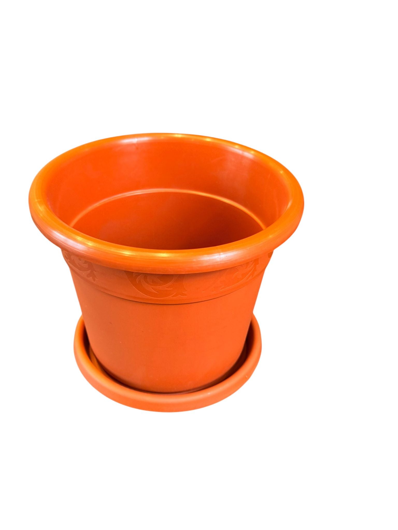 Ghiveci rotund decorativ din plastic cu farfurie, teracota, 20 cm, Model Nr. 6