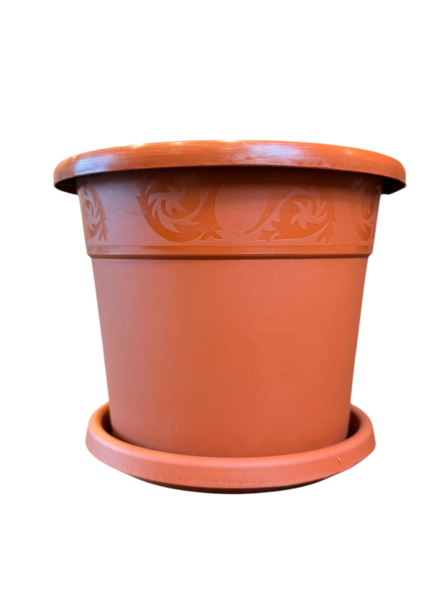 Ghiveci rotund decorativ din plastic cu farfurie, teracota, 20 cm, Model Nr. 6