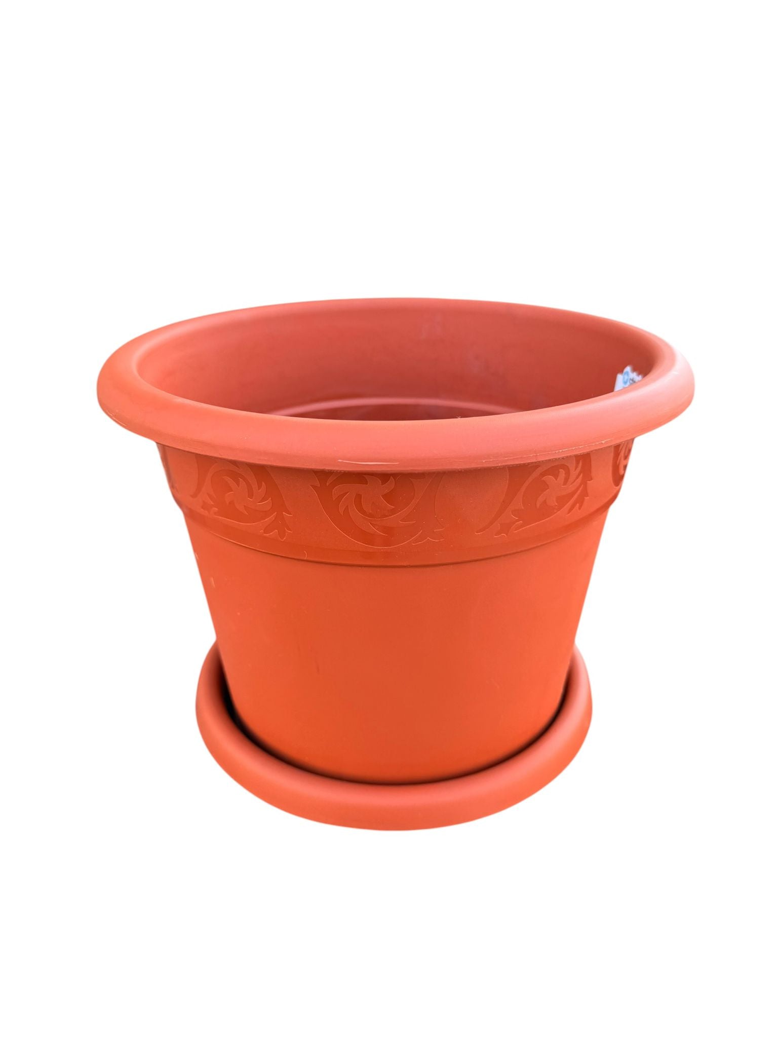 Ghiveci flori cu farfurie Model 8 plastic 25 cm teracota
