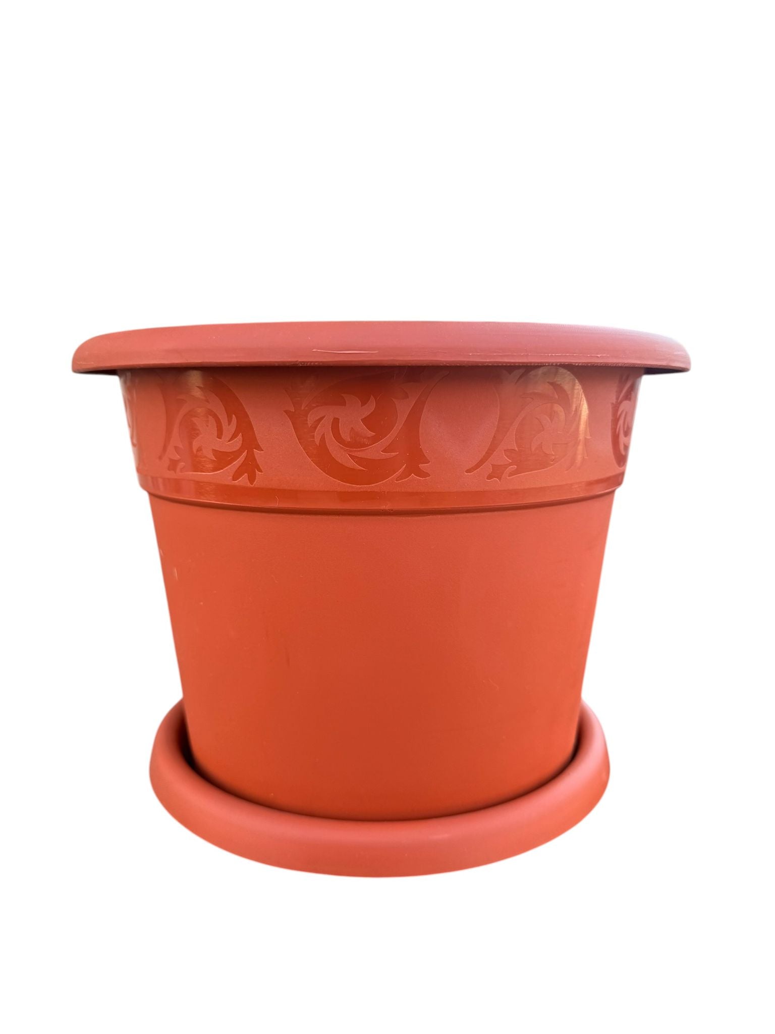 Ghiveci flori cu farfurie Model 8 plastic 25 cm teracota