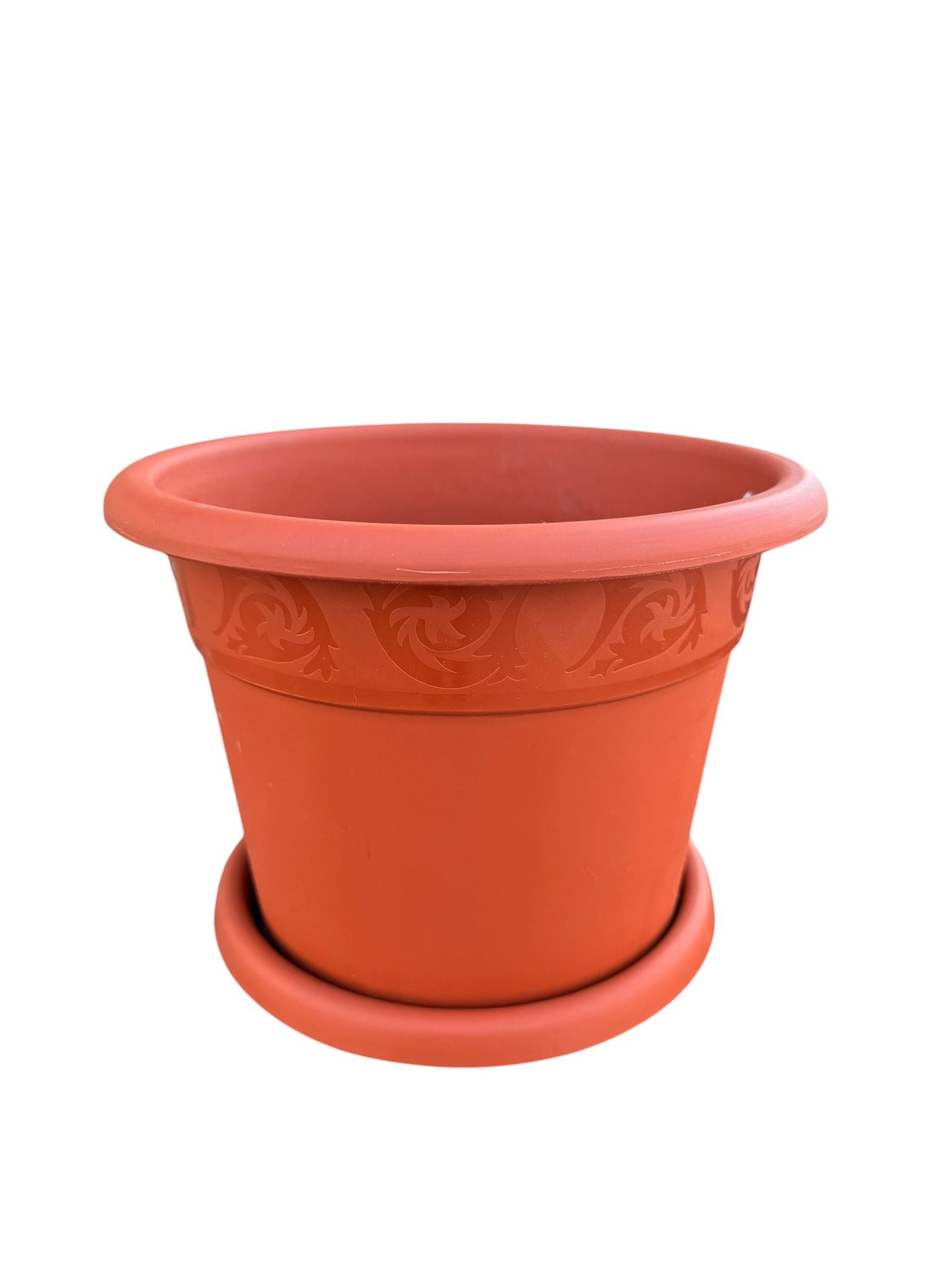 Ghiveci flori cu farfurie Model 8 plastic 25 cm teracota