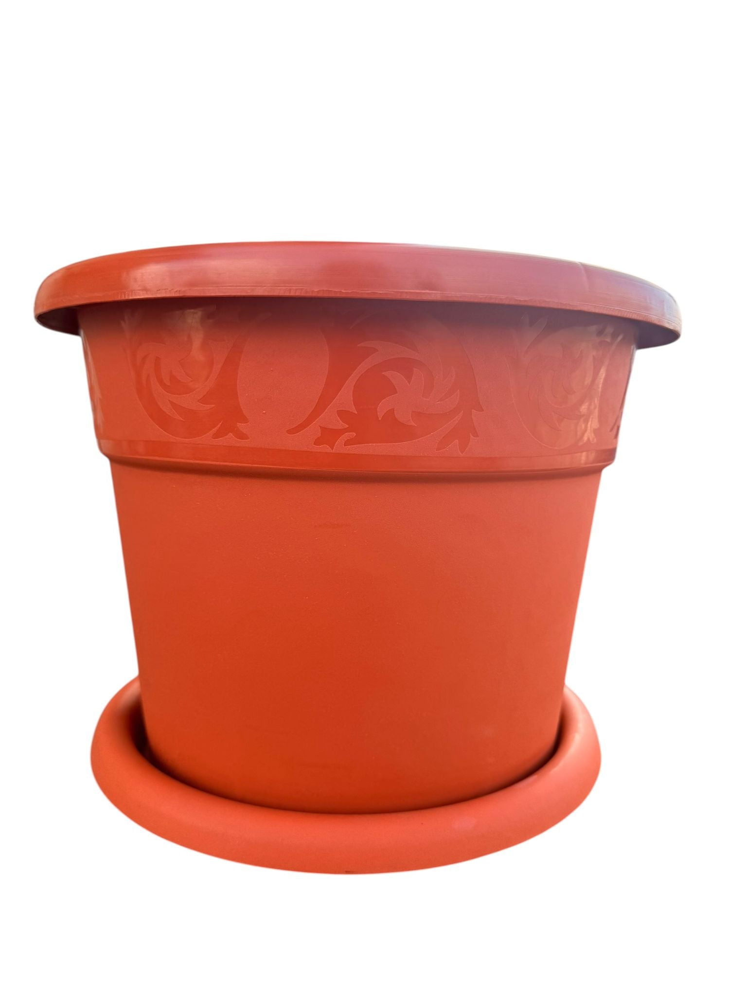 Ghiveci flori din plastic 30 cm cu farfurie, model clasic, culoare teracotă