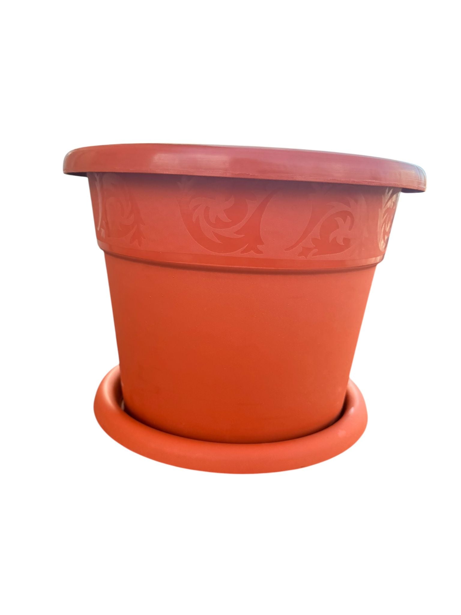 Ghiveci flori din plastic 30 cm cu farfurie, model clasic, culoare teracotă