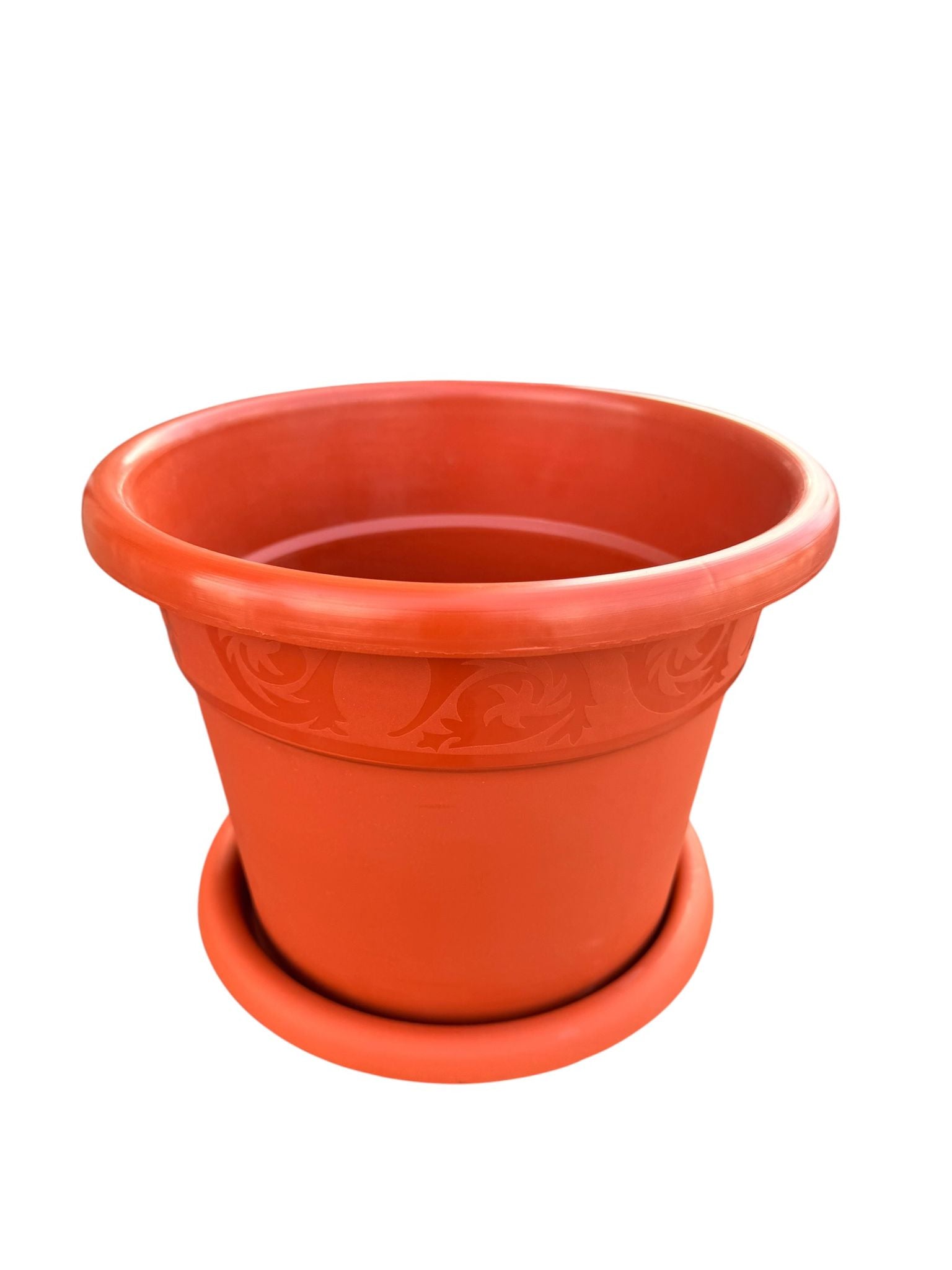 Ghiveci flori din plastic 30 cm cu farfurie, model clasic, culoare teracotă