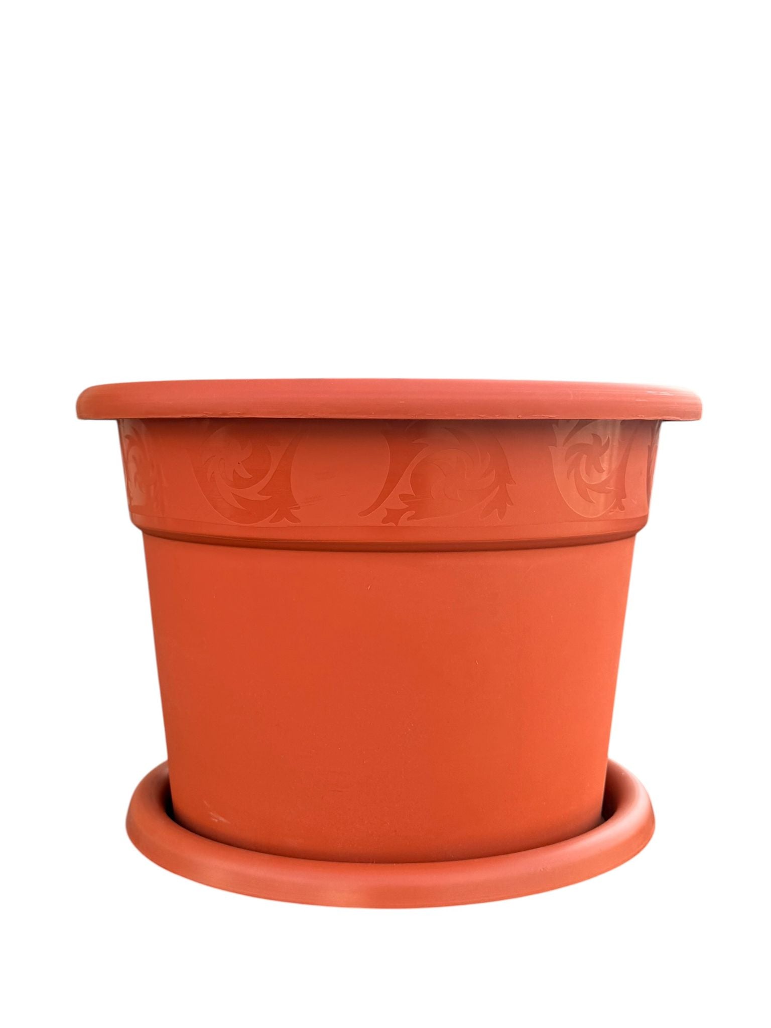 Ghiveci flori din plastic 40 cm cu farfurie, model clasic, culoare teracotă