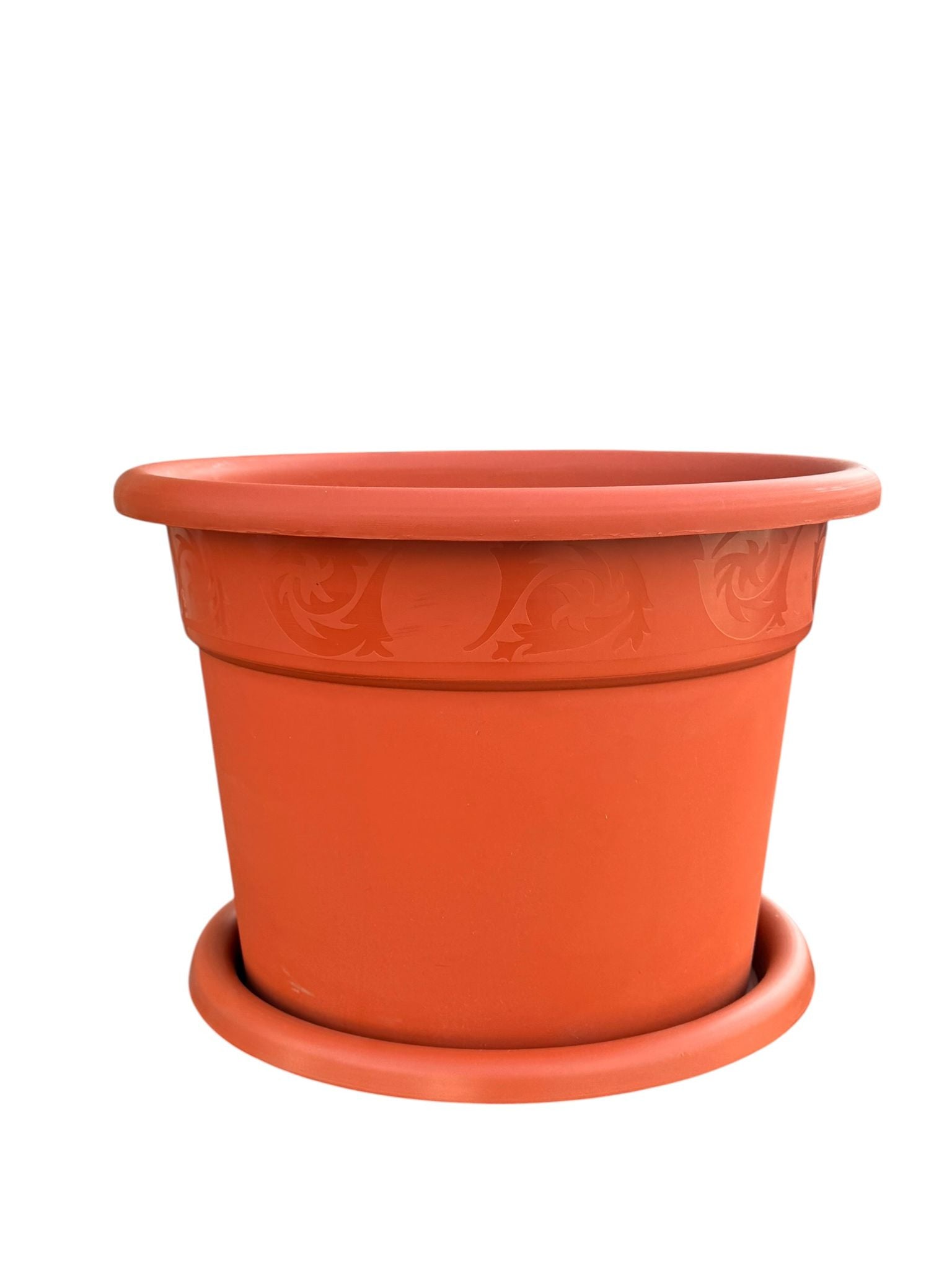 Ghiveci flori din plastic 40 cm cu farfurie, model clasic, culoare teracotă