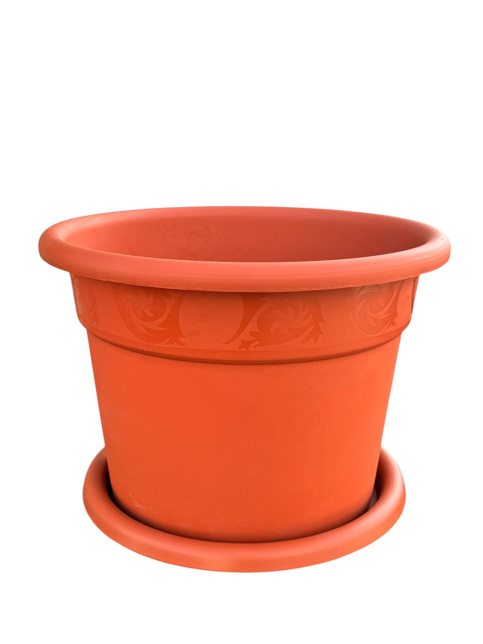 Ghiveci flori din plastic 40 cm cu farfurie, model clasic, culoare teracotă