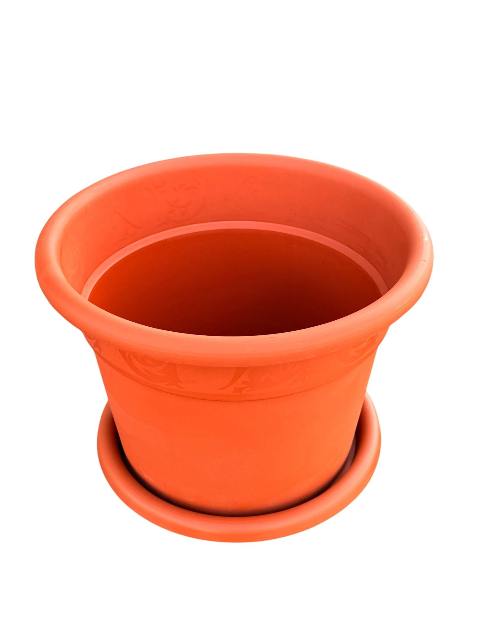 Ghiveci flori din plastic 40 cm cu farfurie, model clasic, culoare teracotă