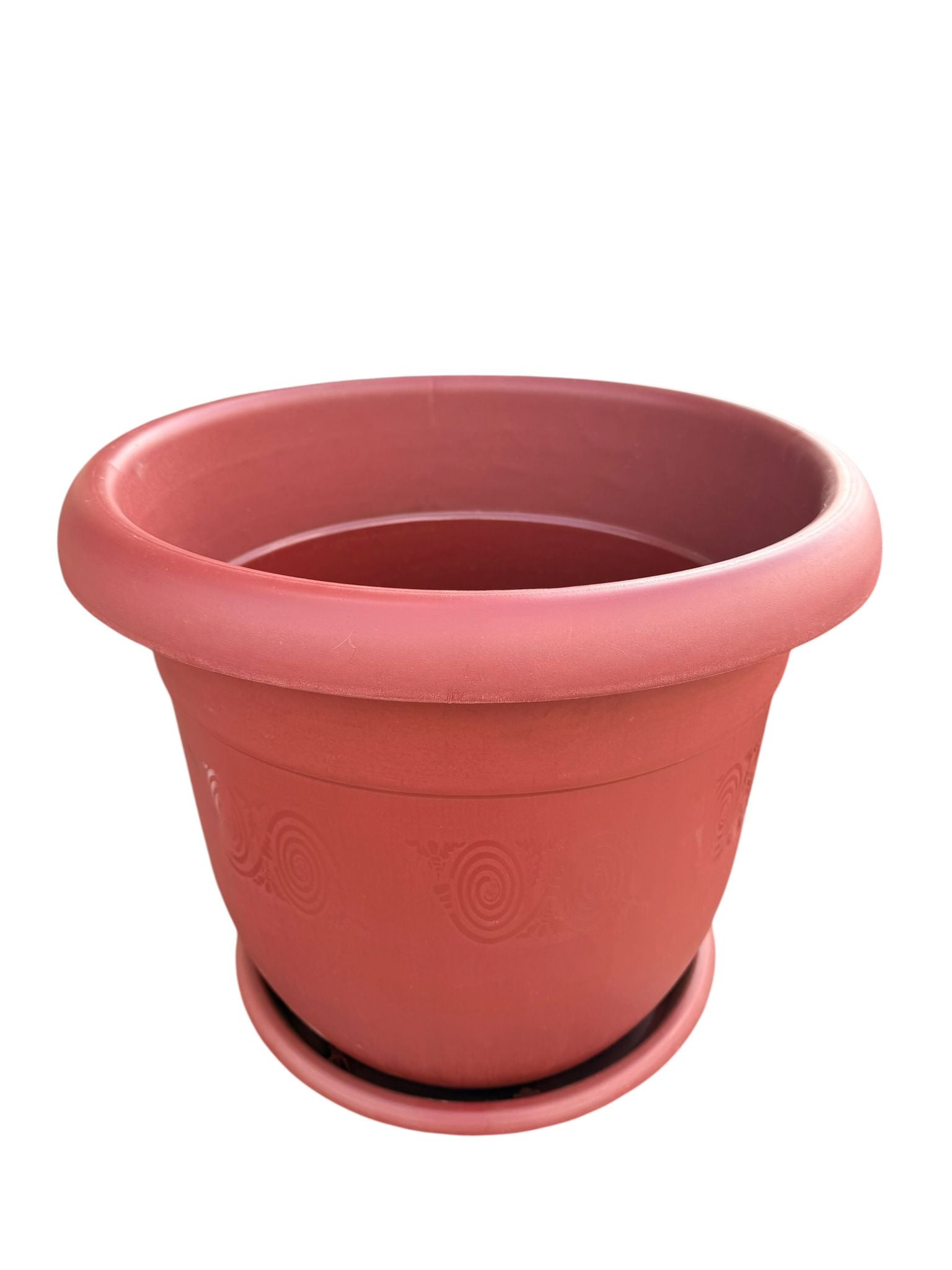 Ghiveci flori din plastic 50 cm cu farfurie, model decorativ, culoare teracotă