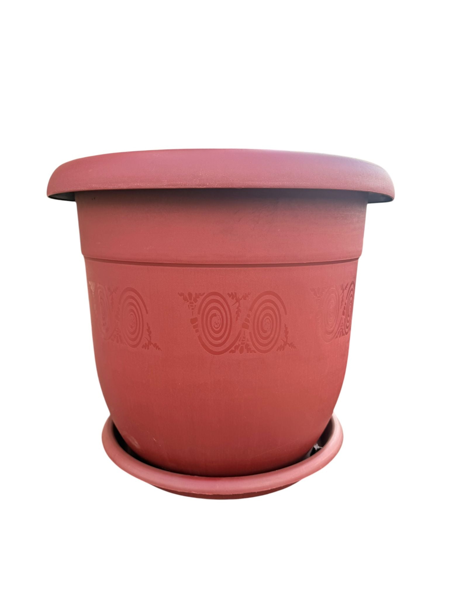 Ghiveci flori din plastic 50 cm cu farfurie, model decorativ, culoare teracotă