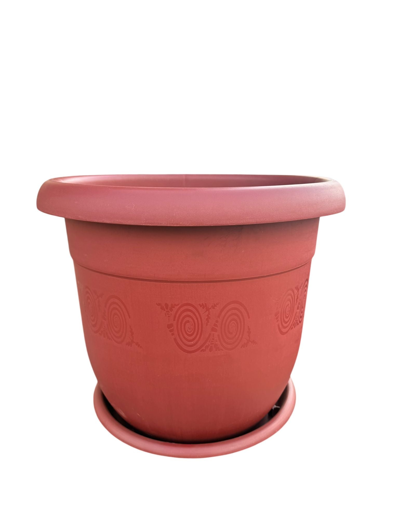 Ghiveci flori din plastic 50 cm cu farfurie, model decorativ, culoare teracotă