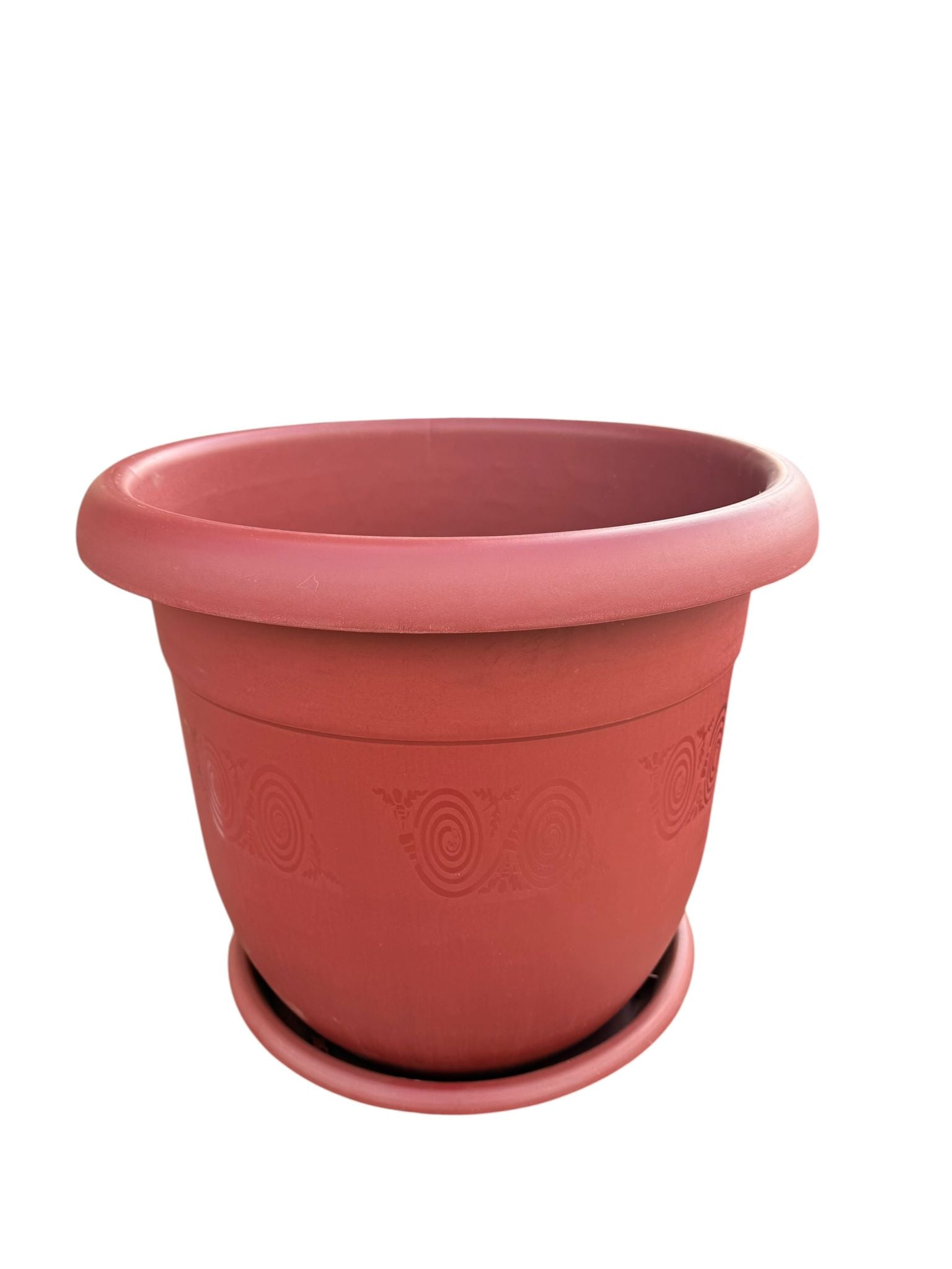 Ghiveci flori din plastic 50 cm cu farfurie, model decorativ, culoare teracotă