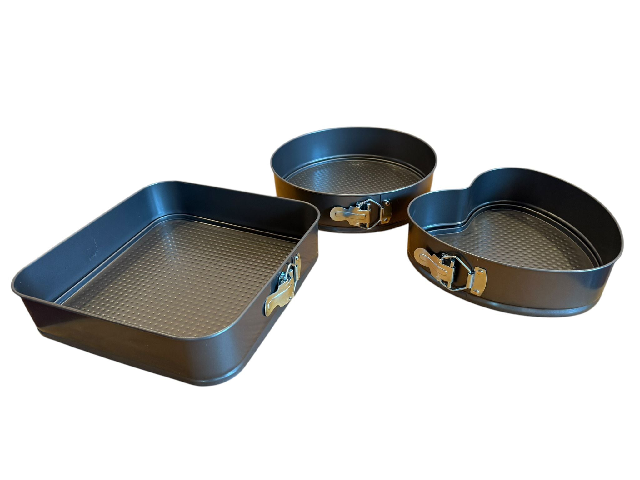Set 3 Forme de Copt Tort cu Baza Detasabila, Rotunda, Patrata si Inima, Antiaderente, 24/26/28 cm
