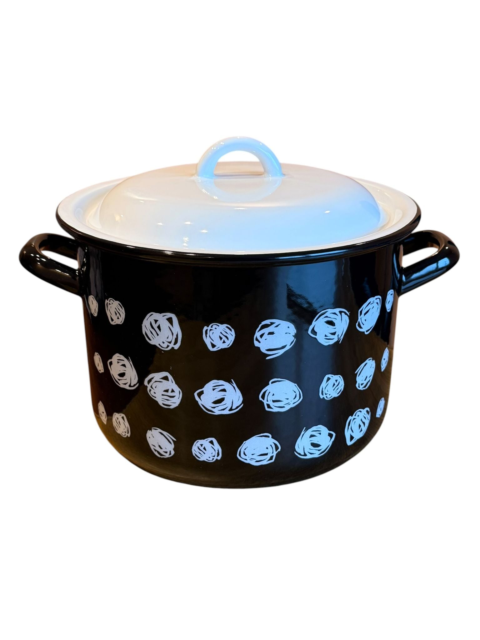 Oala emailata cu capac 22 cm 6.5 litri neagra cu buline