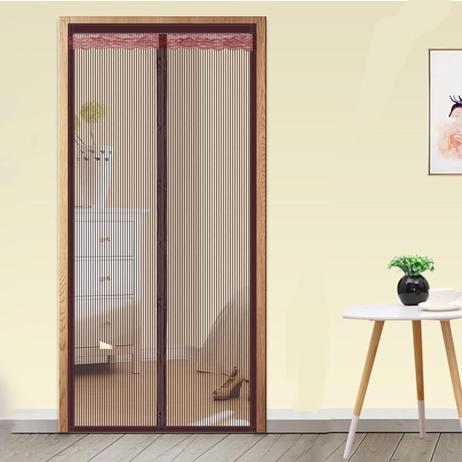 Perdea magnetica anti insecte pentru usa 100x210 cm Maro Inchis