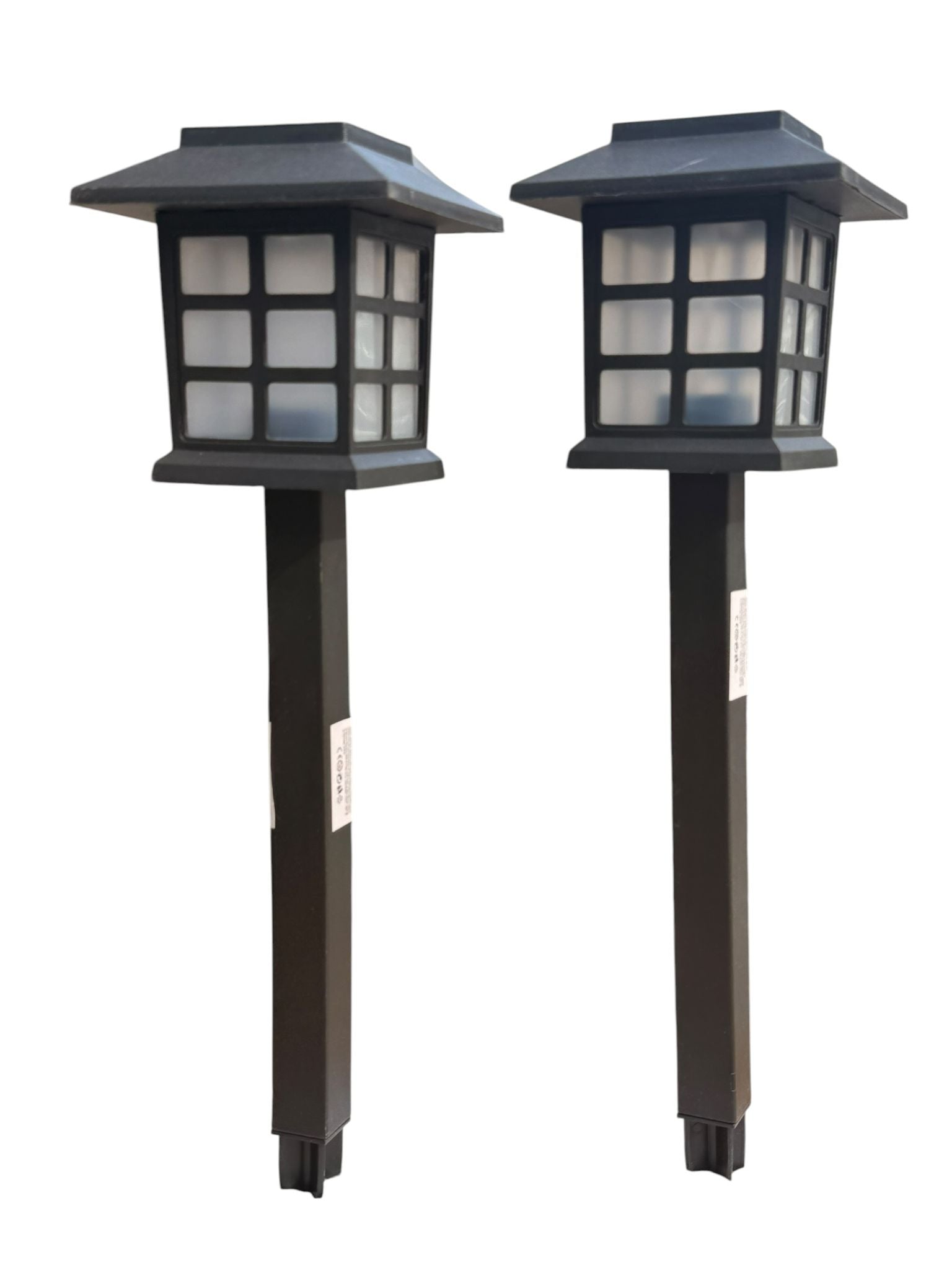 Set 2 lampi solare gradina LED exterior tip felinar cu tarus 30 cm lumina calda impermeabile
