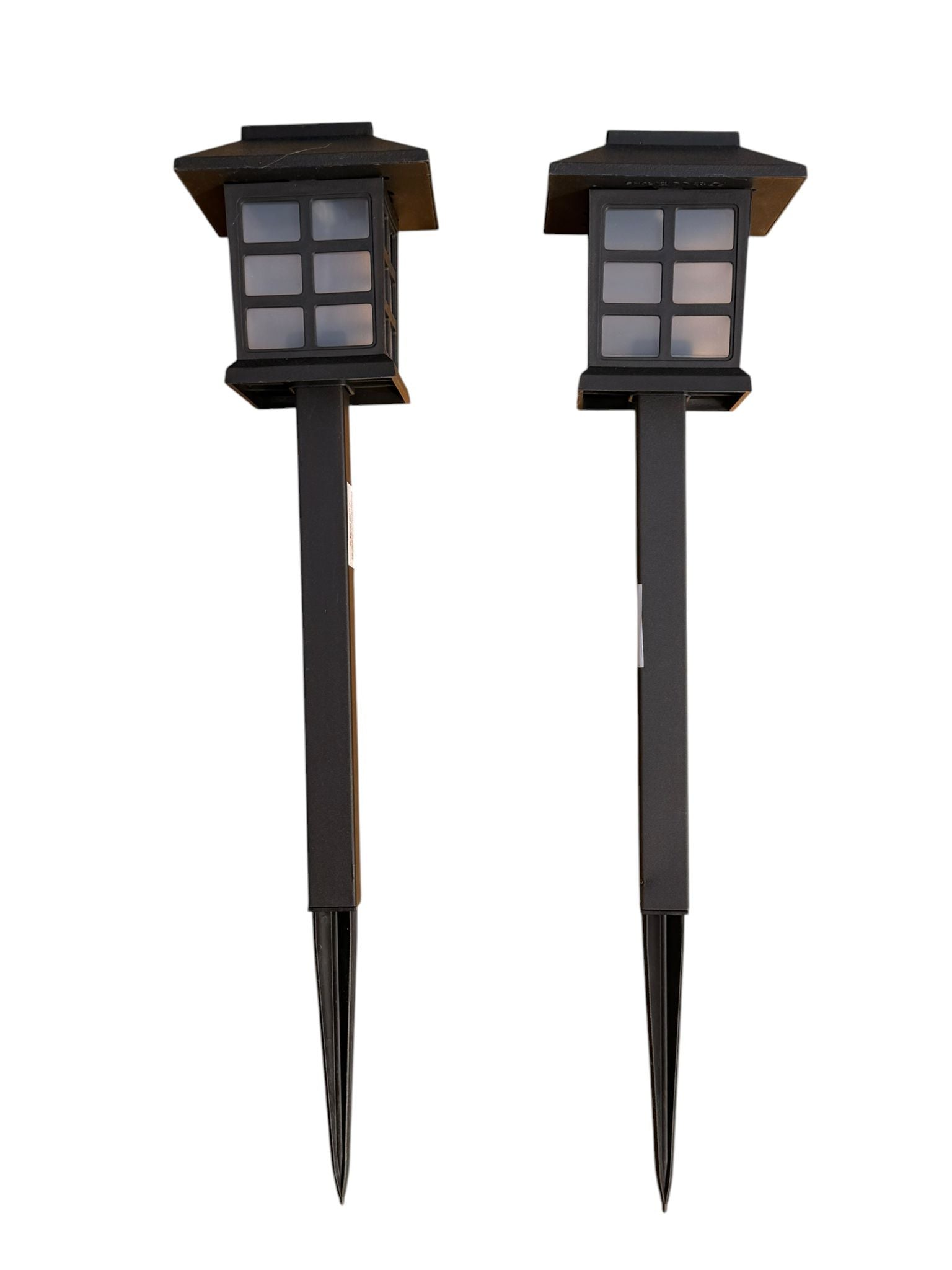 Set 2 lampi solare gradina LED exterior tip felinar cu tarus 30 cm lumina calda impermeabile