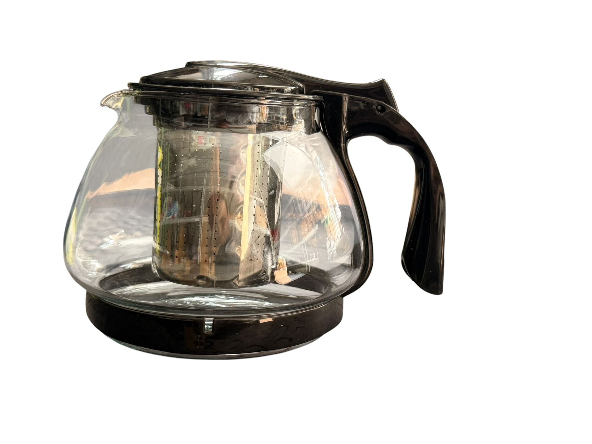 Ceainic din sticla termorezistenta Hera 900 ml cu infuzor inox si capac negru