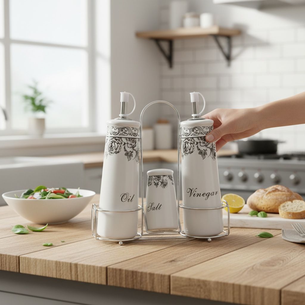 Set condimente 4 piese din ceramica cu suport metalic