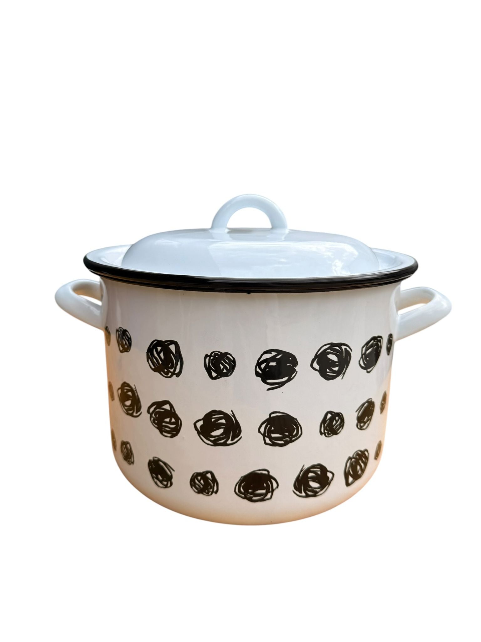 Oala emailata cu capac 6.5 litri buline negre 22 cm