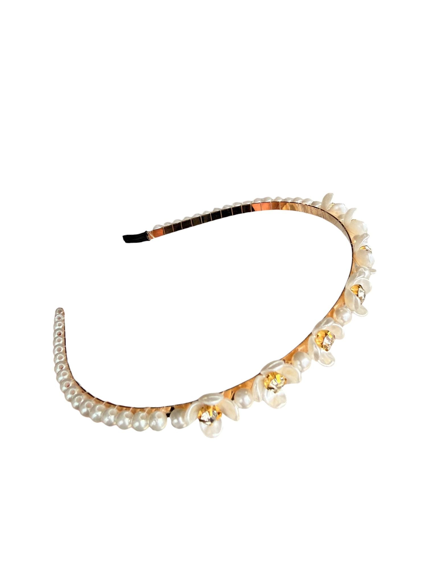 Bentita par eleganta cu perle si strasuri model auriu