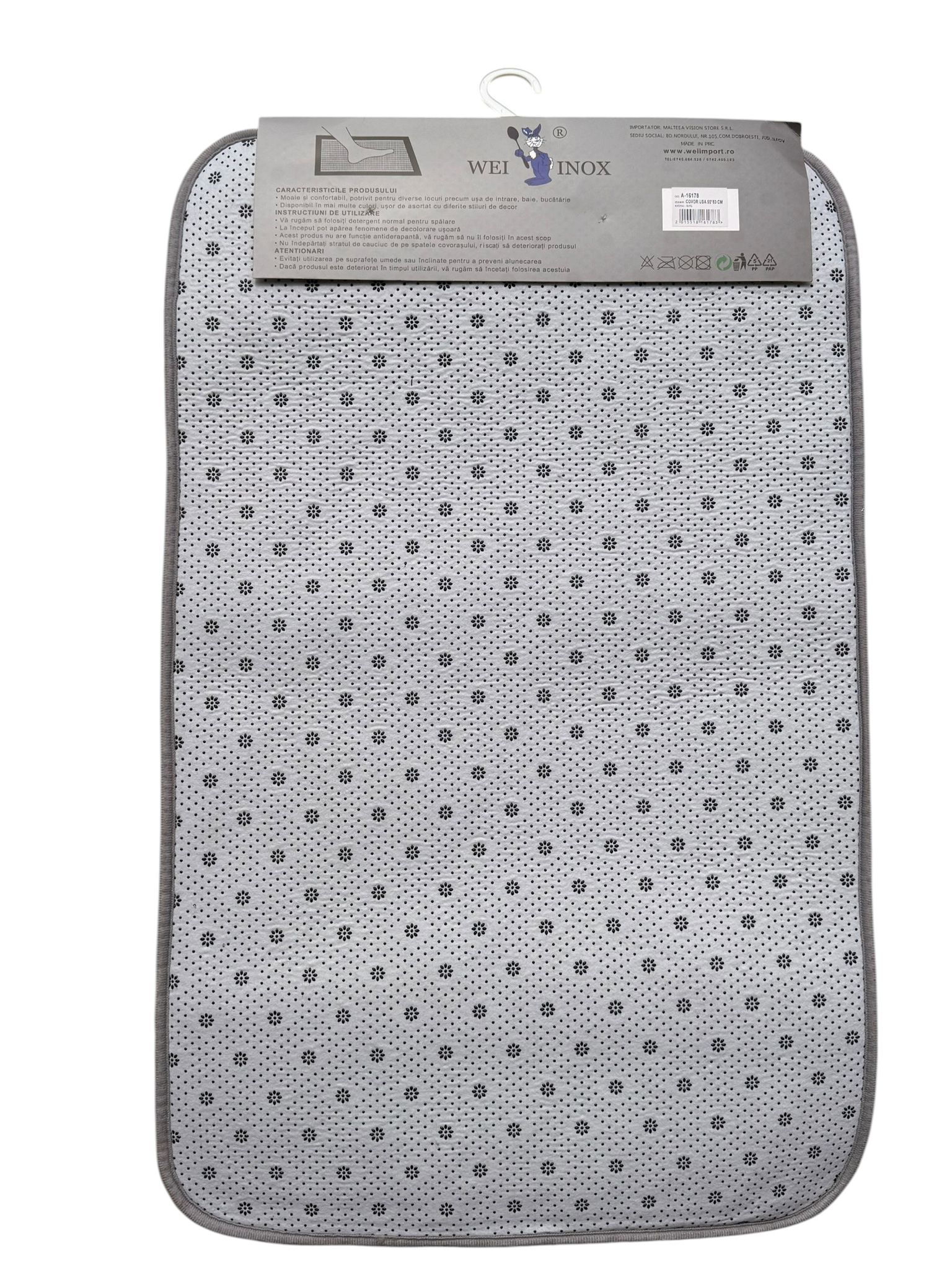 Covor baie pufos antiderapant 50x80 cm gri moale interior