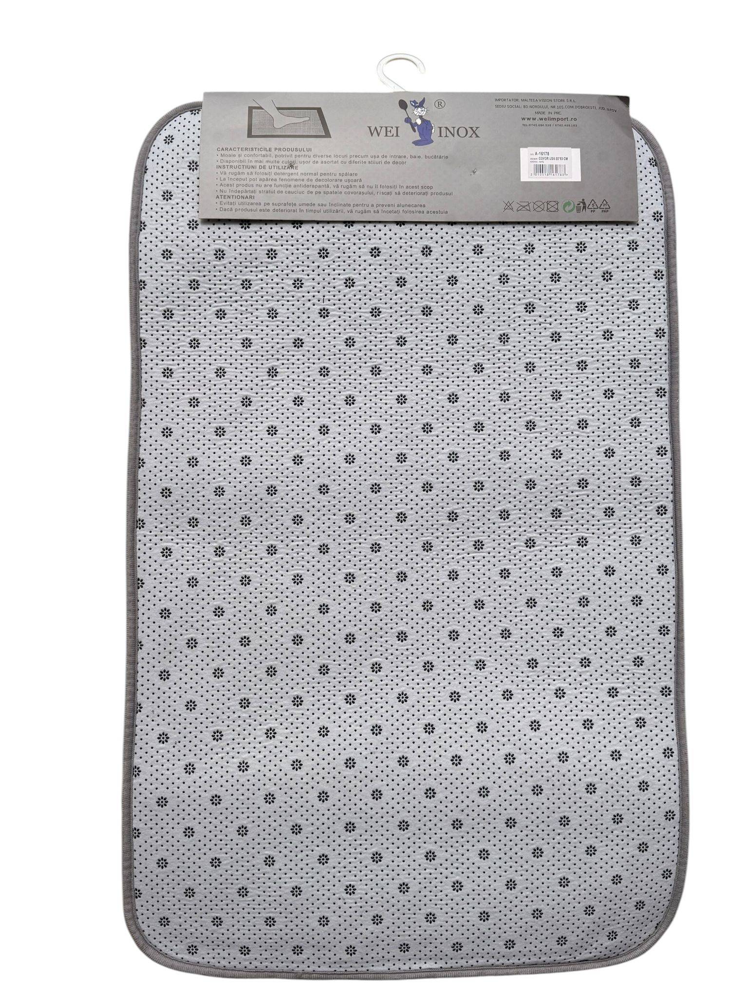 Covor baie pufos antiderapant 50x80 cm gri moale interior
