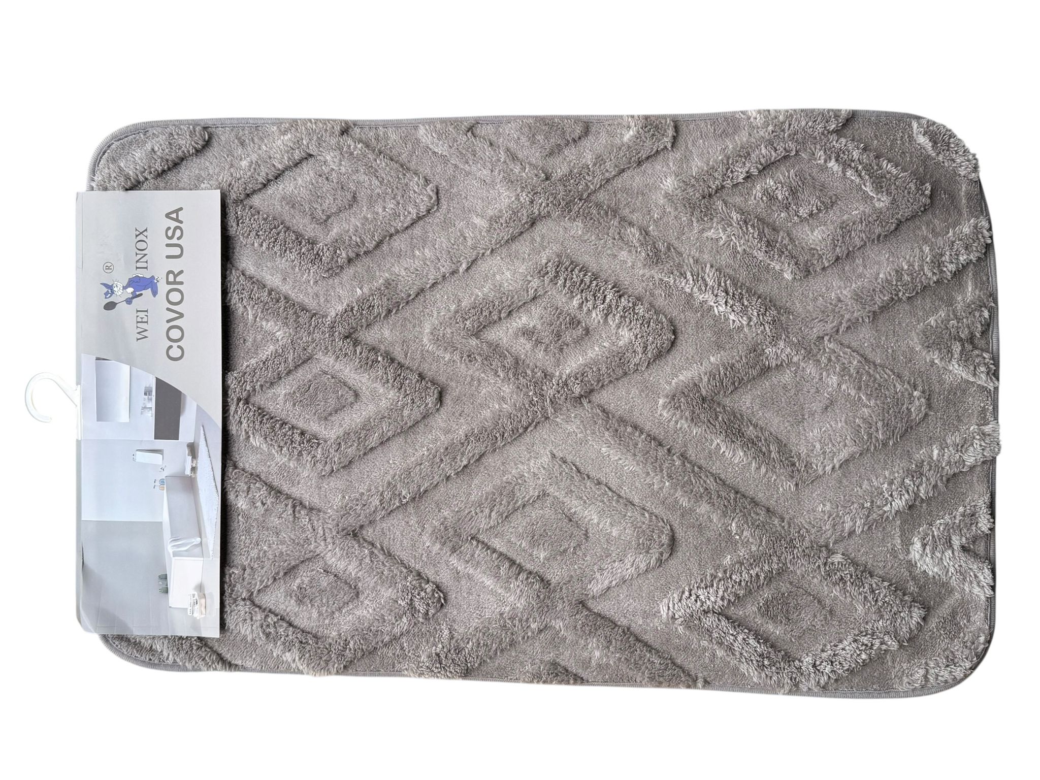 Covor baie pufos antiderapant 50x80 cm gri moale interior