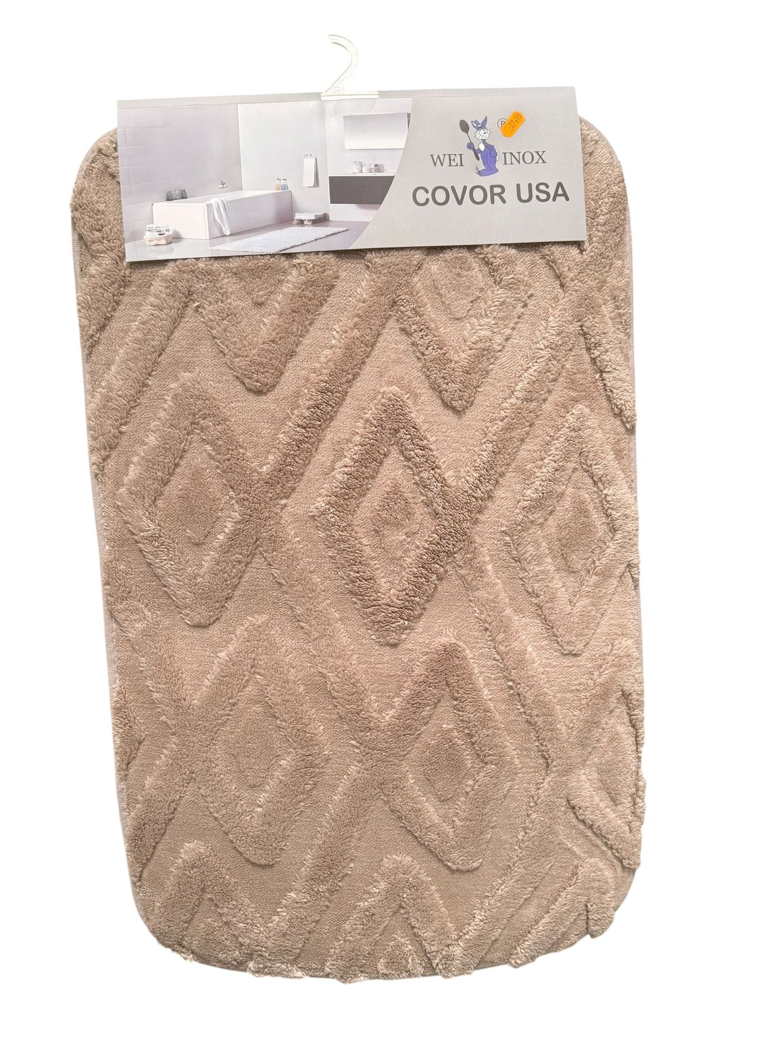 Covor baie pufos antiderapant 50x80 cm bej moale interior
