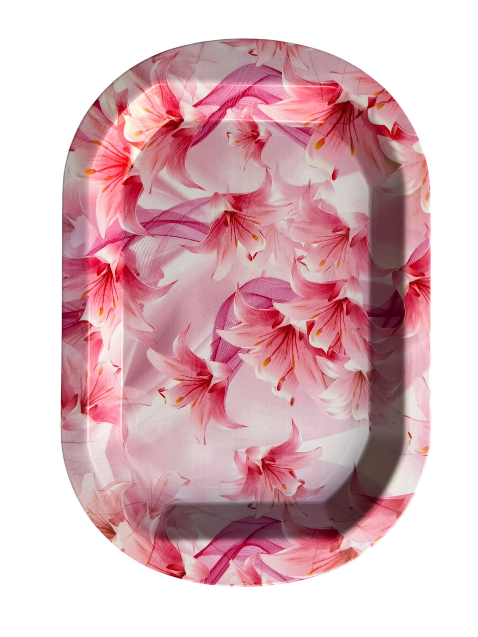 Tava servire plastic ovala model floral roz 41.5x28 cm