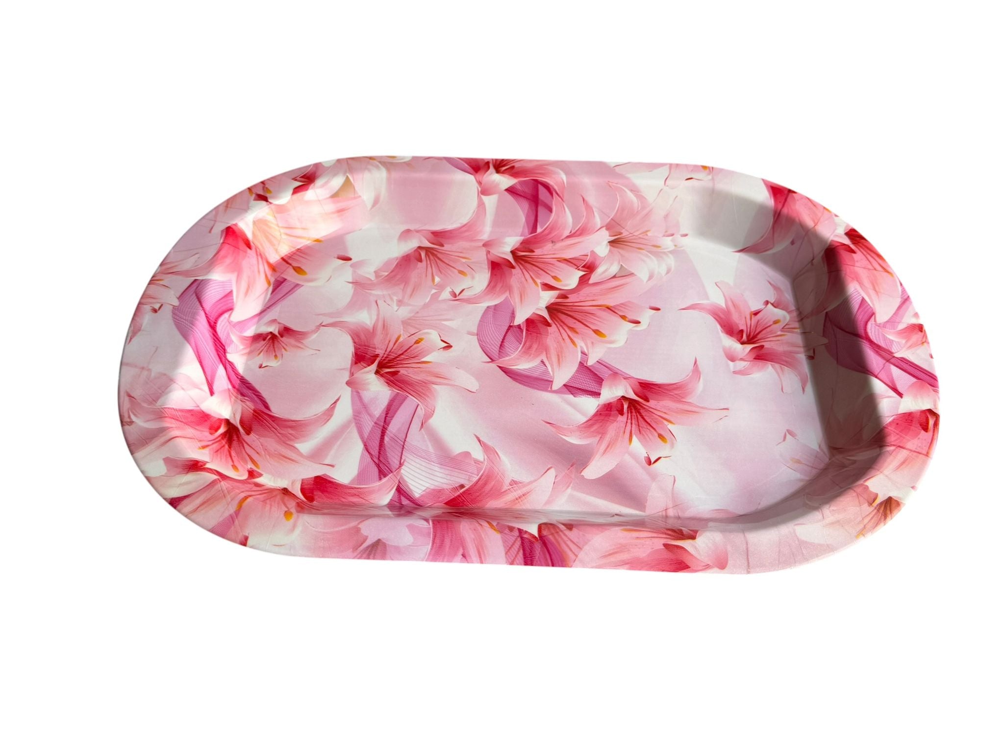 Tava servire plastic ovala model floral roz 41.5x28 cm