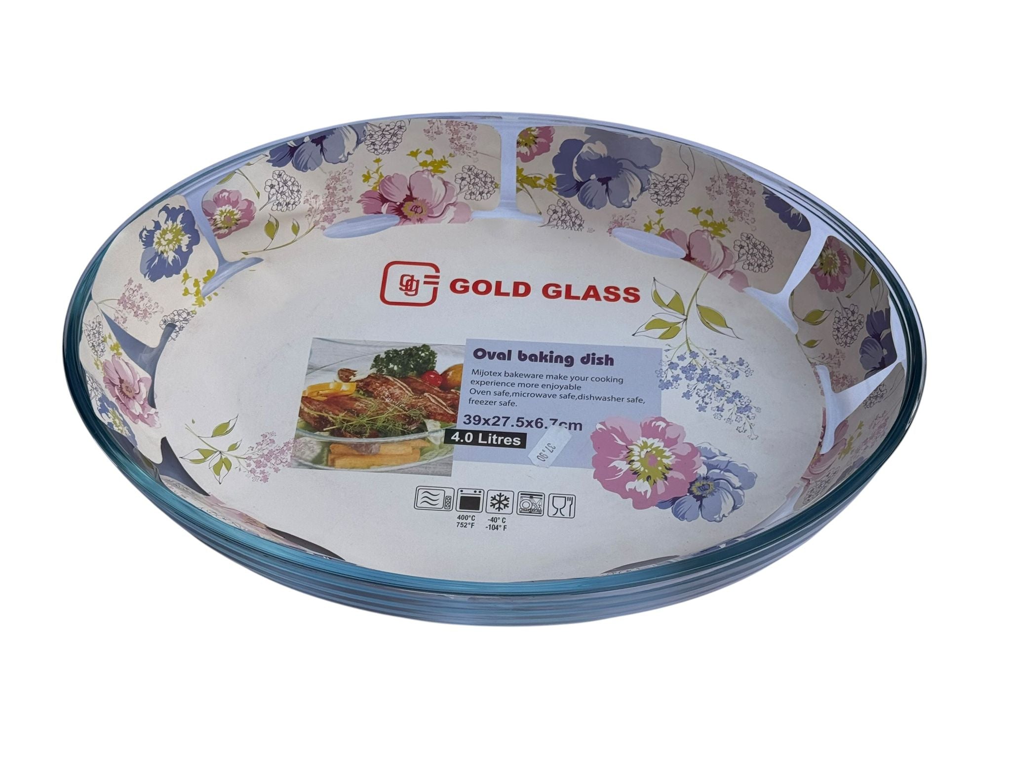 Vas yena oval 4 litri Gold Glass 39x27.5 cm