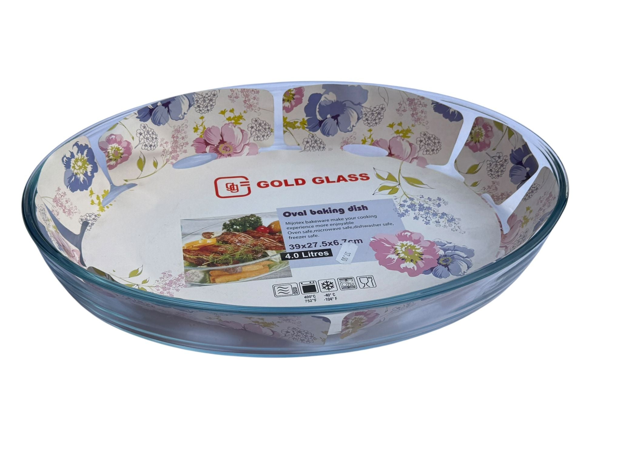 Vas yena oval 4 litri Gold Glass 39x27.5 cm