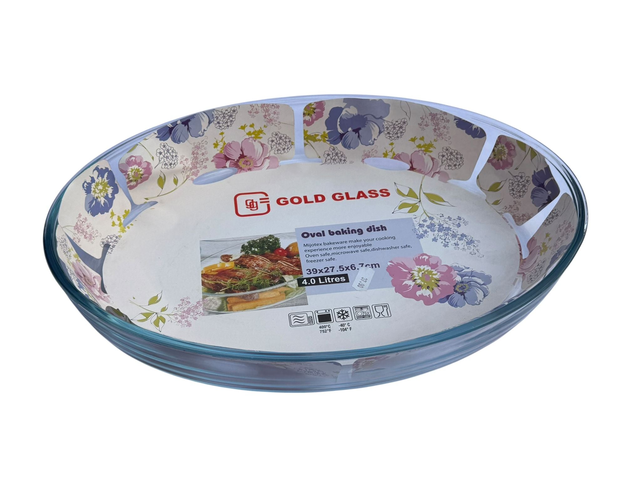 Vas yena oval 4 litri Gold Glass 39x27.5 cm