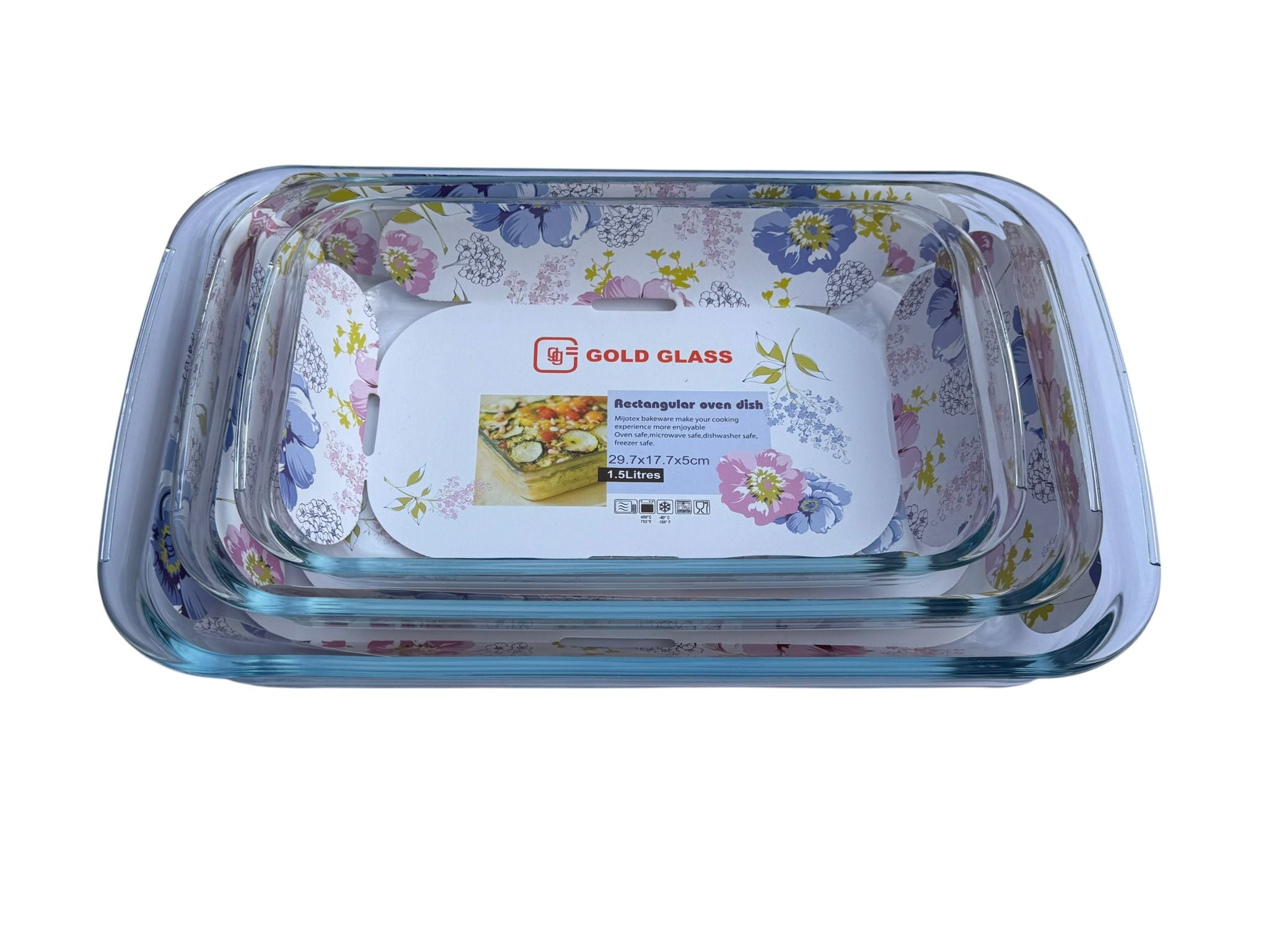 Set vase yena dreptunghiulare Gold Glass 3 piese 1.5L 2.2L 2.9L