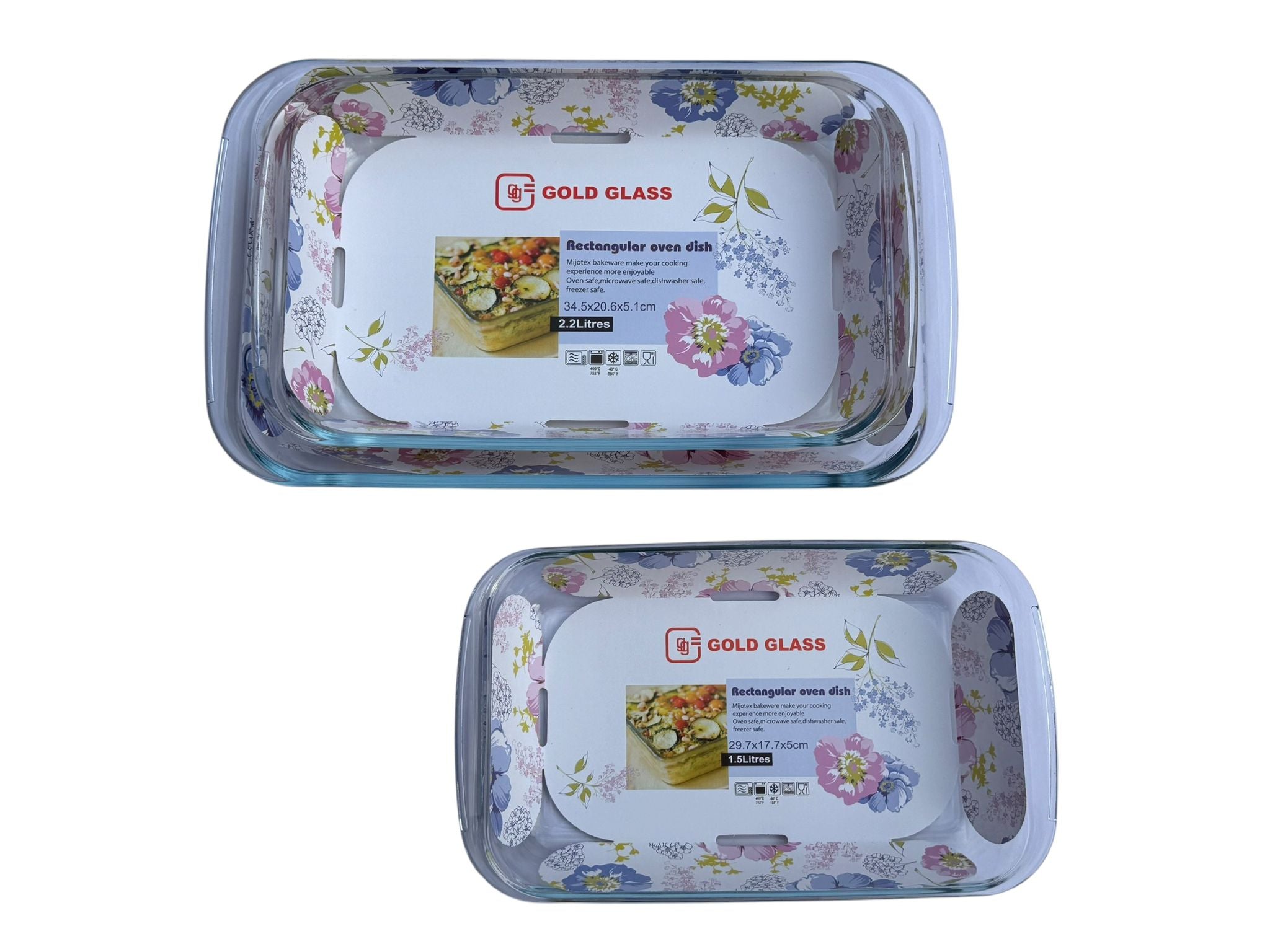 Set vase yena dreptunghiulare Gold Glass 3 piese 1.5L 2.2L 2.9L