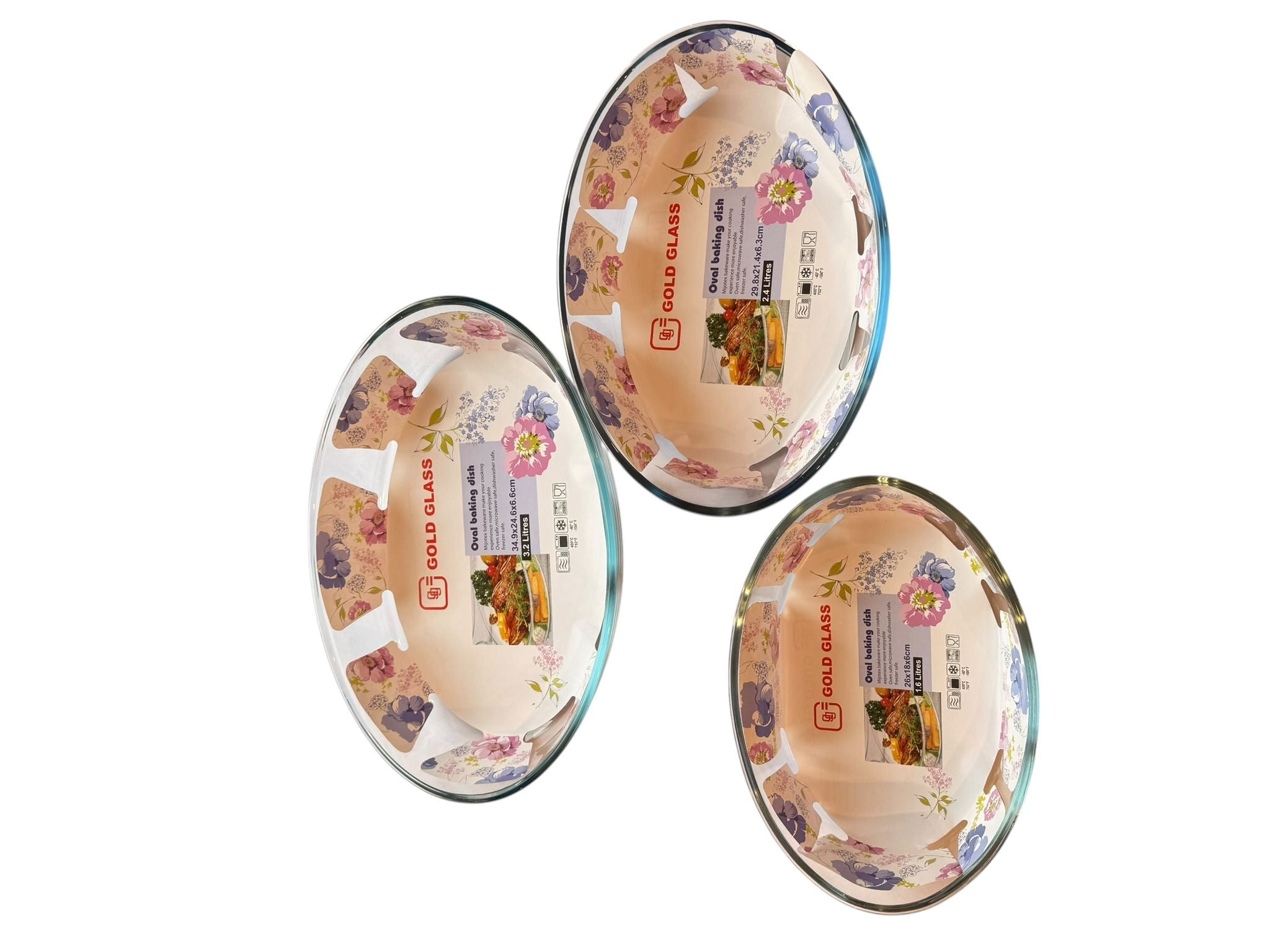 Set vase yena ovale 3 piese 1.6L 2.4L 3.2L Gold Glass