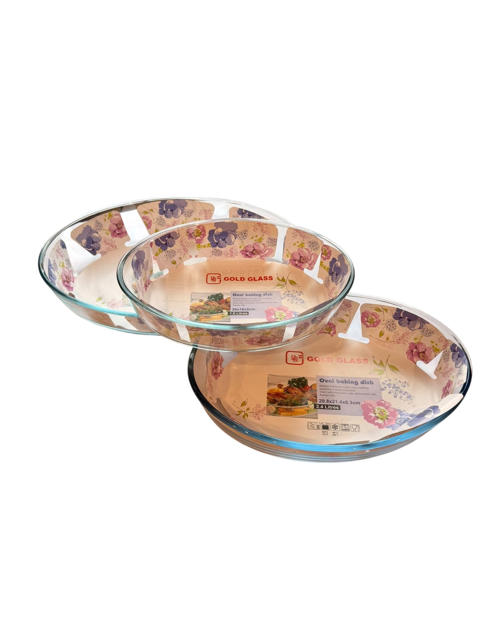 Set vase yena ovale 3 piese 1.6L 2.4L 3.2L Gold Glass