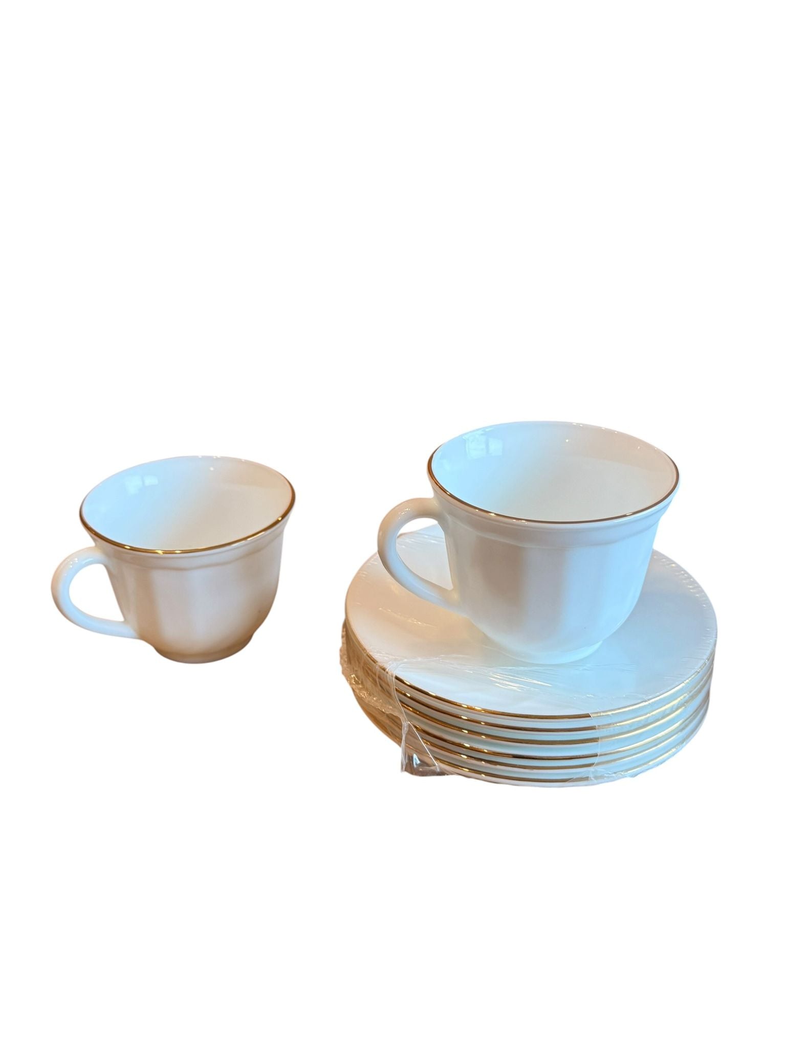 Set cesti cafea cu farfurii 12 piese opal alb margine aurie 190 ml 6 persoane