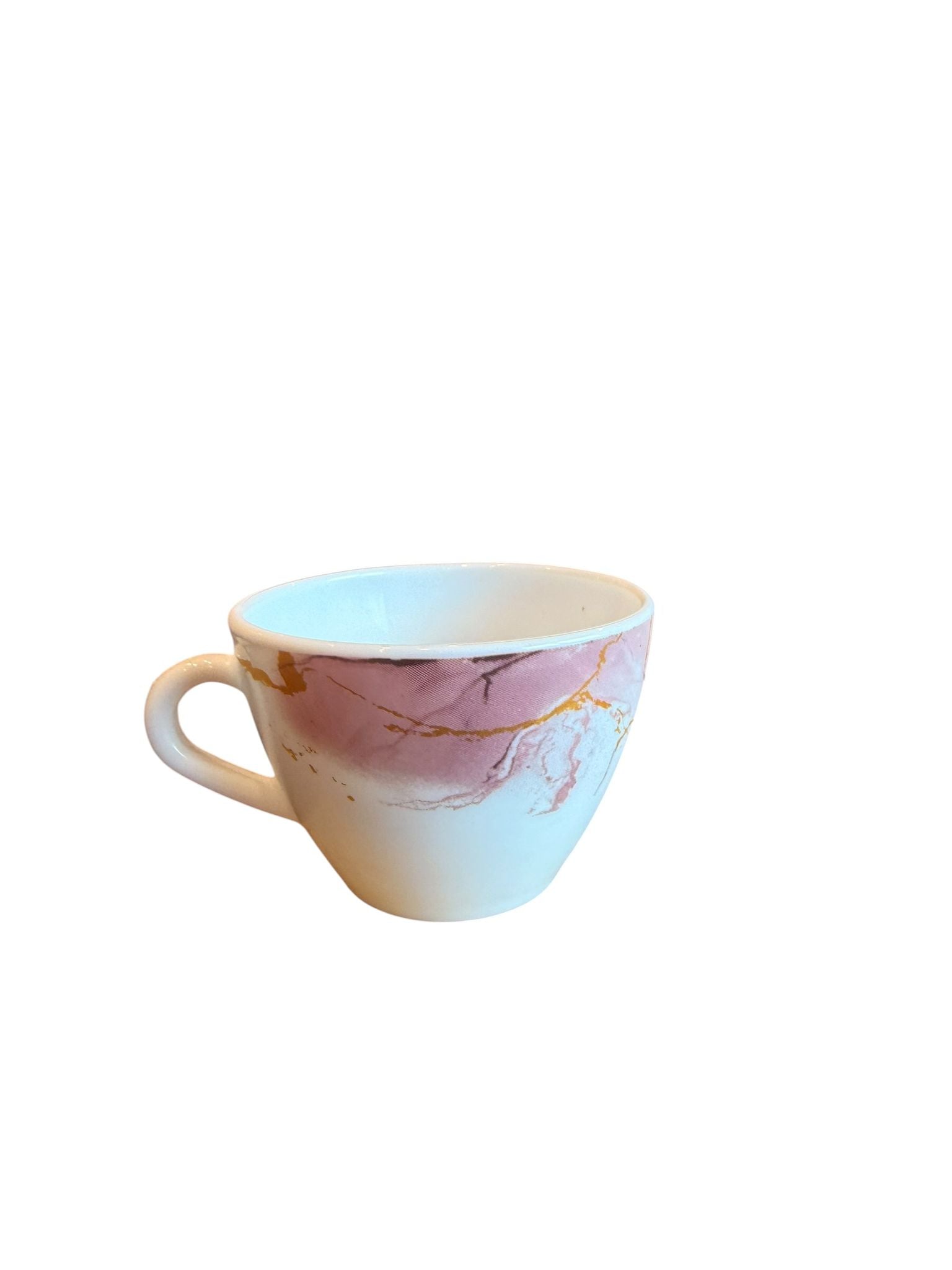 Set cesti cafea cu farfurii 12 piese opal decor marmorat roz 190 ml 6 persoane