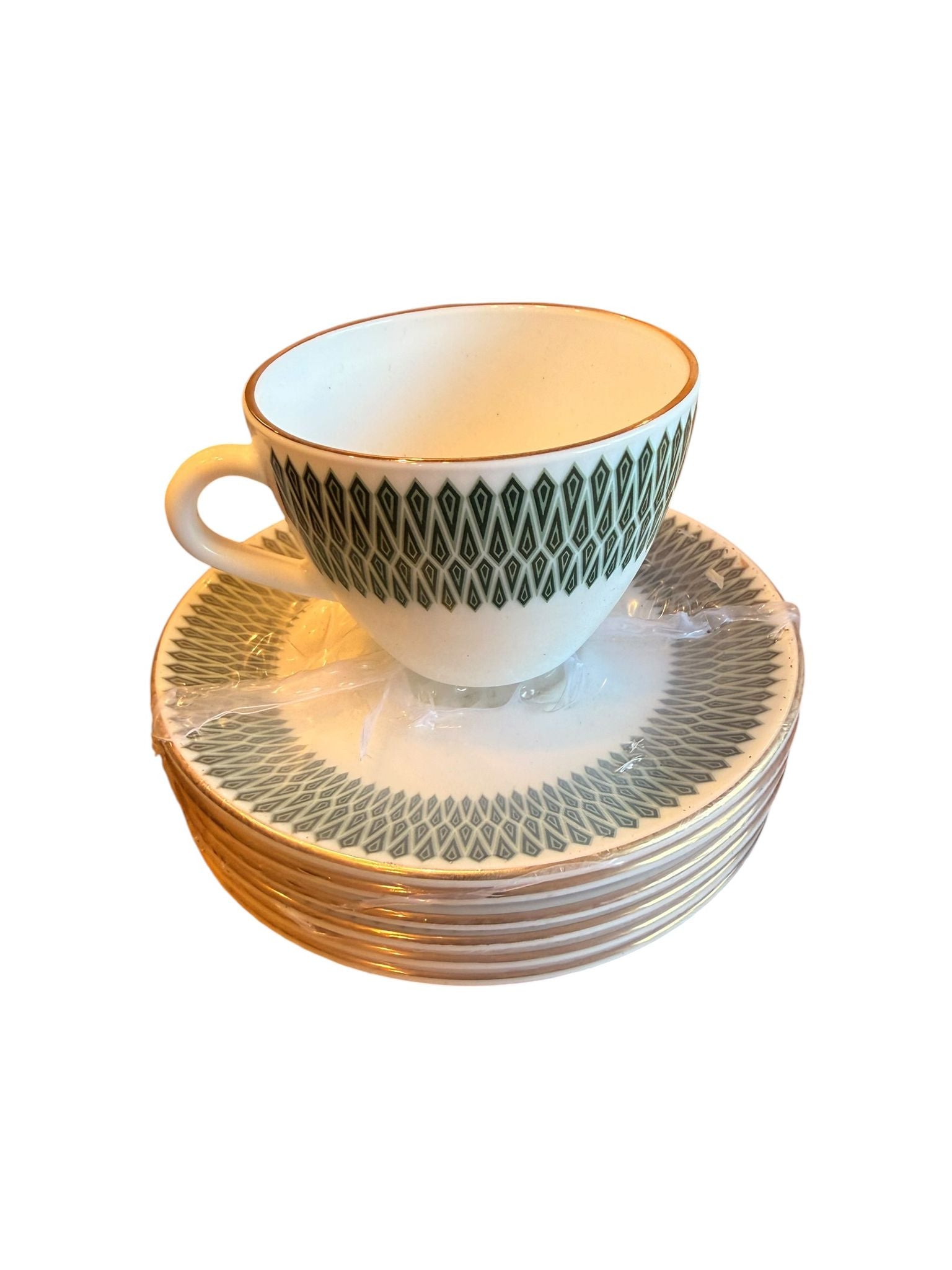 Set cesti cafea cu farfurii 12 piese opal decor verde 190 ml 6 persoane
