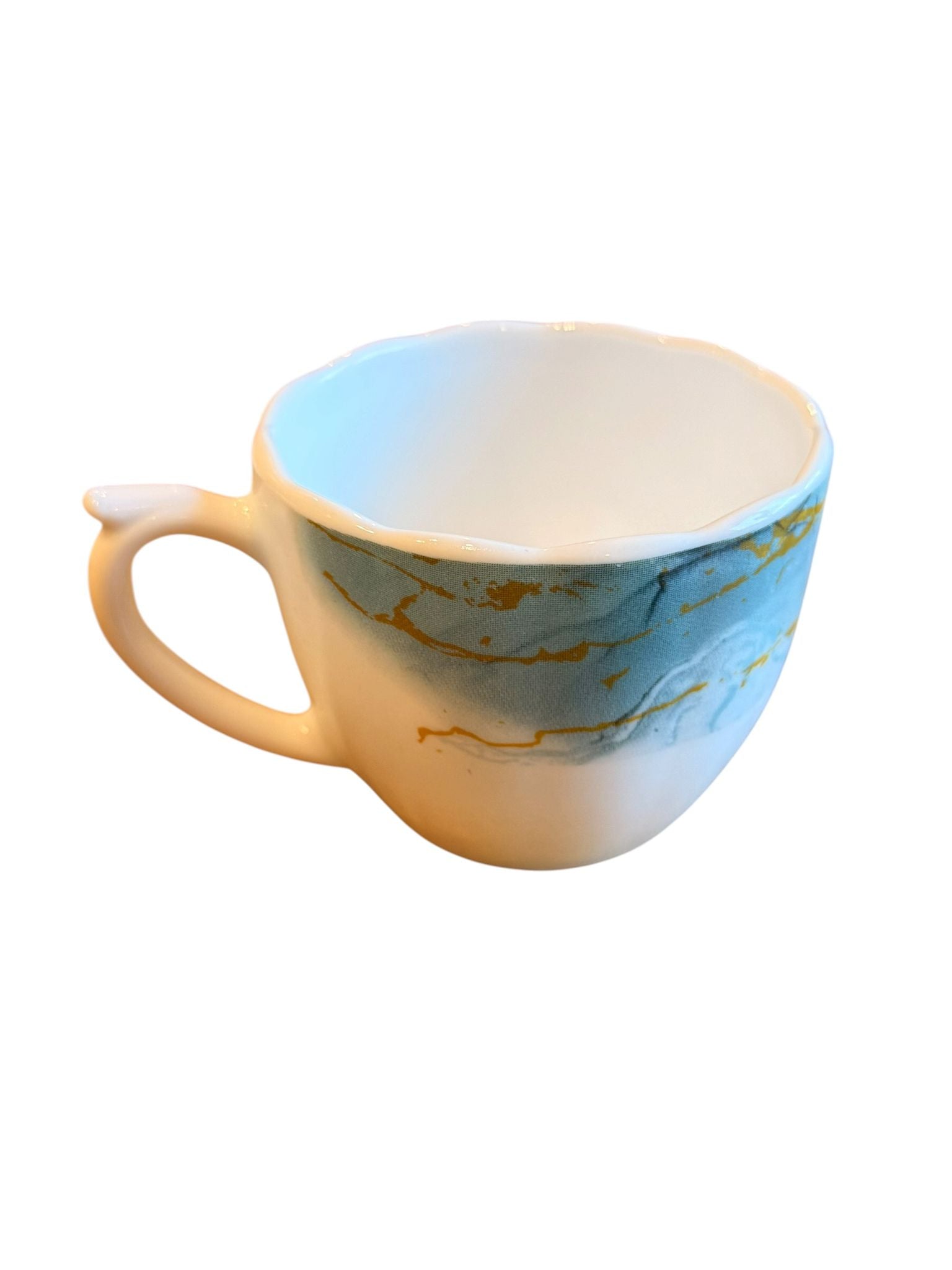 Set cesti cafea cu farfurii 12 piese opal decor marmorat albastru verde 190 ml 6 persoane