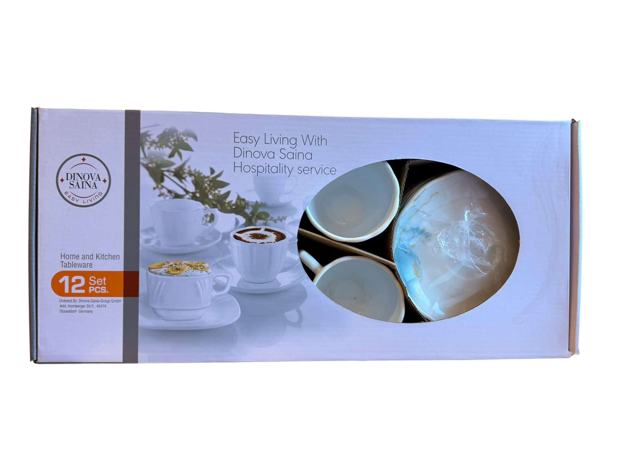 Set cesti cafea cu farfurii 12 piese opal decor marmorat albastru verde 190 ml 6 persoane