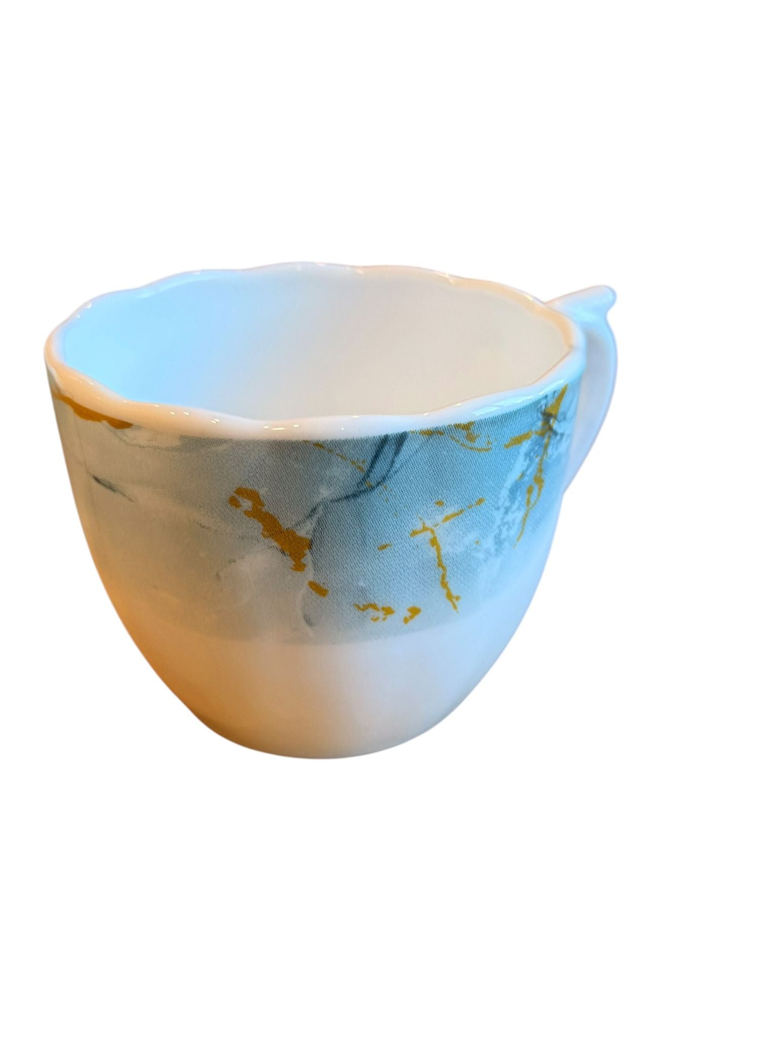 Set cesti cafea cu farfurii 12 piese opal decor marmorat albastru verde 190 ml 6 persoane