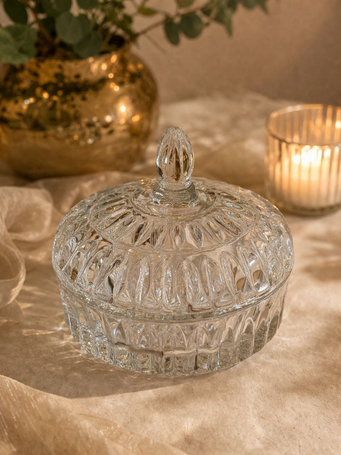 Bomboniera sticla cu capac model decorativ transparent Zarrin