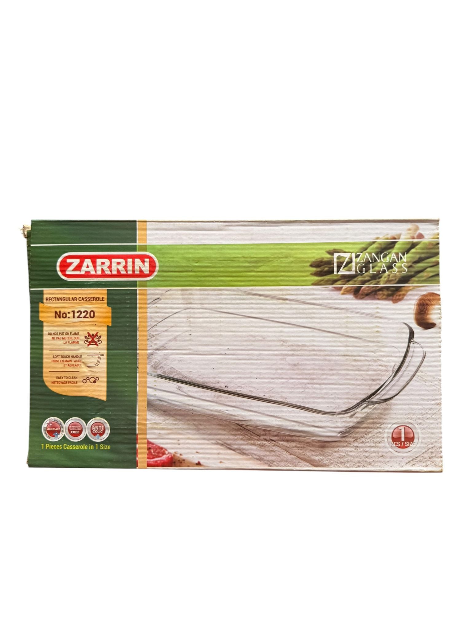 Zarrin caserola sticla dreptunghiulara termorezistenta