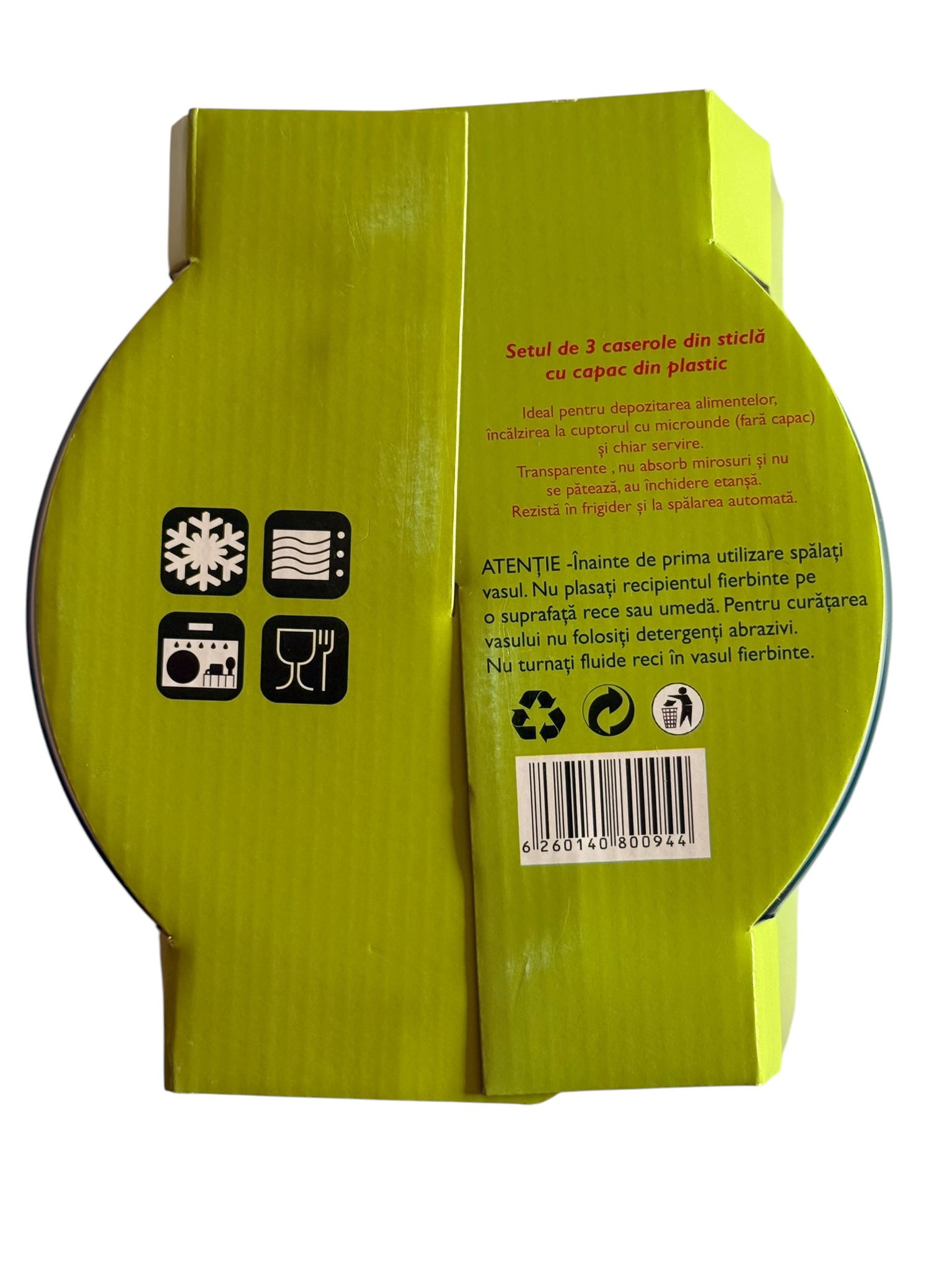 Set 3 caserole sticla cu capac Eljado 450ml 840ml 1500ml
