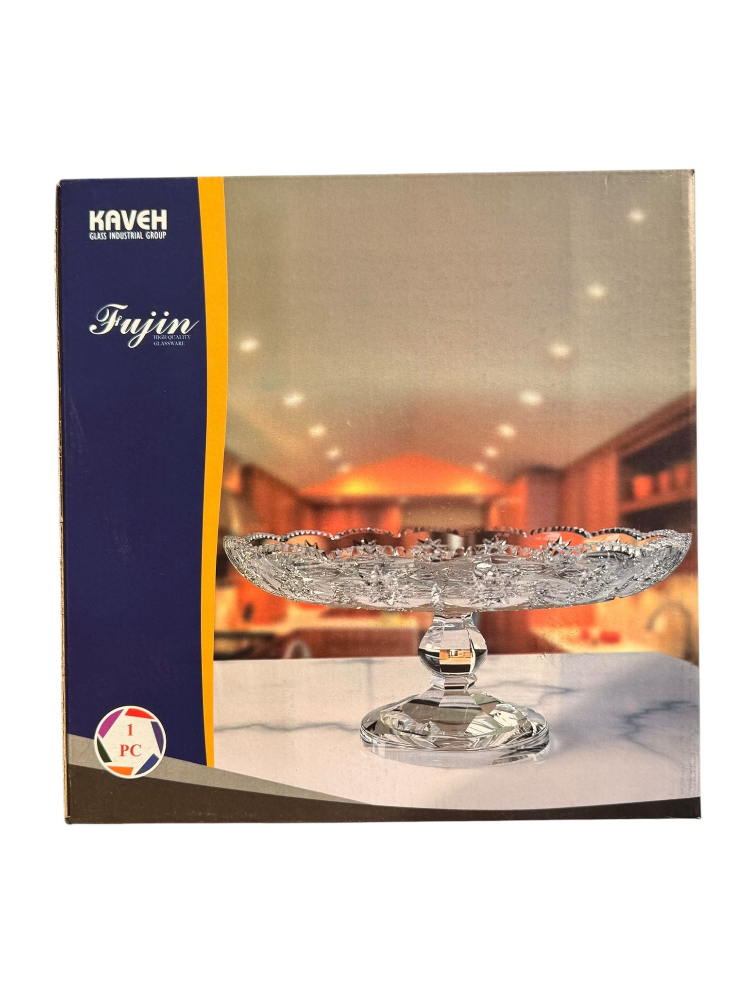 Platou sticla cu picior decorativ Fujin 28 cm