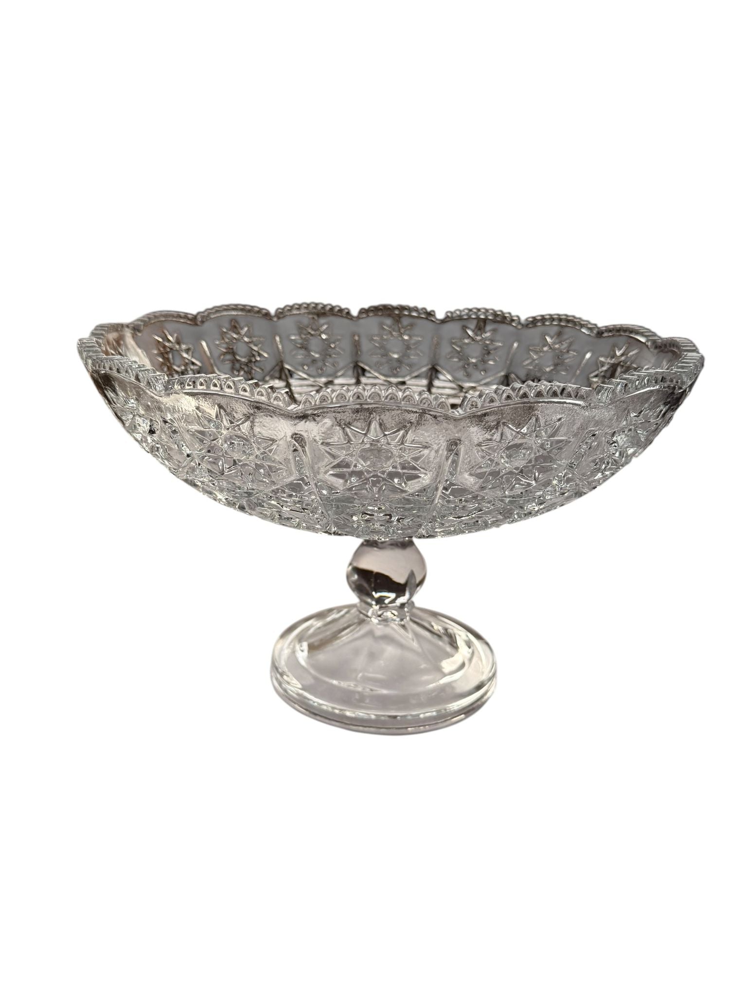 Platou sticla cu picior decorativ model floral 28 cm