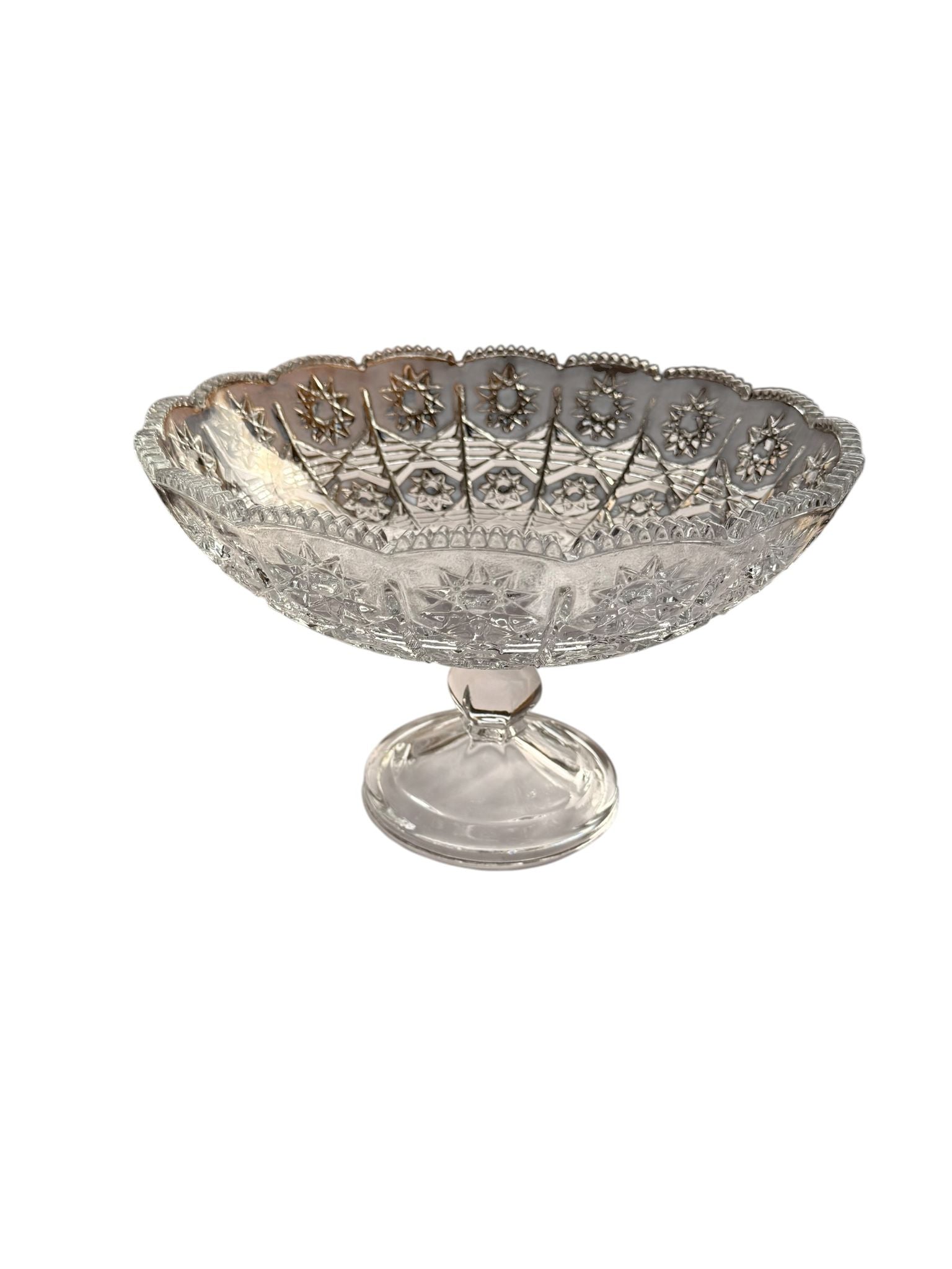Platou sticla cu picior decorativ model floral 28 cm
